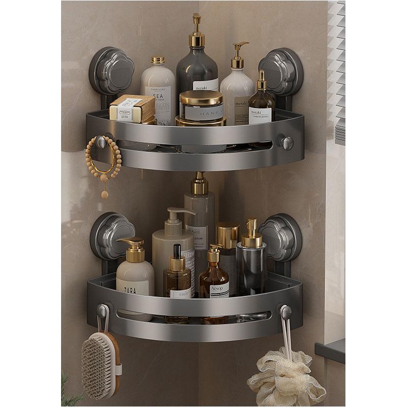 3-Pack Gun Abs Triangular Suction Cup Shower Caddy, 3-Tier Corner Shelves, No Drilling Bathroom Organizer, 40lbs Load Capacity, Bathroom Accessories Organizer