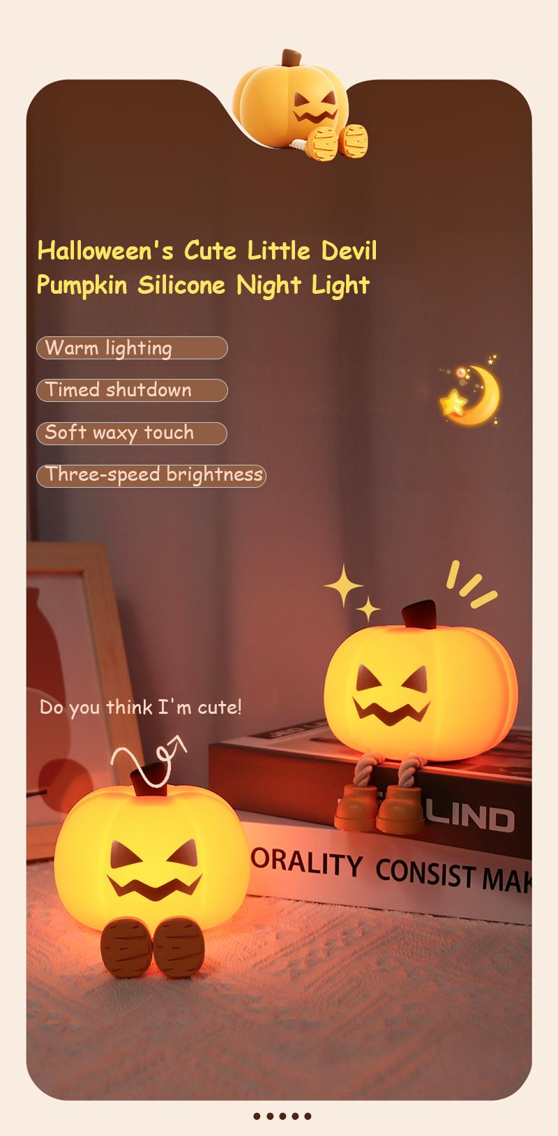 Halloween Pumpkin Night Light, Halloween Decorations Outdoor,Mini LED Pumpkin Lamp with 3 Level Dimmable, Nursery Nightlight for Kids, Silicone Rechargeable Bedside Touch Lamp, for Kids