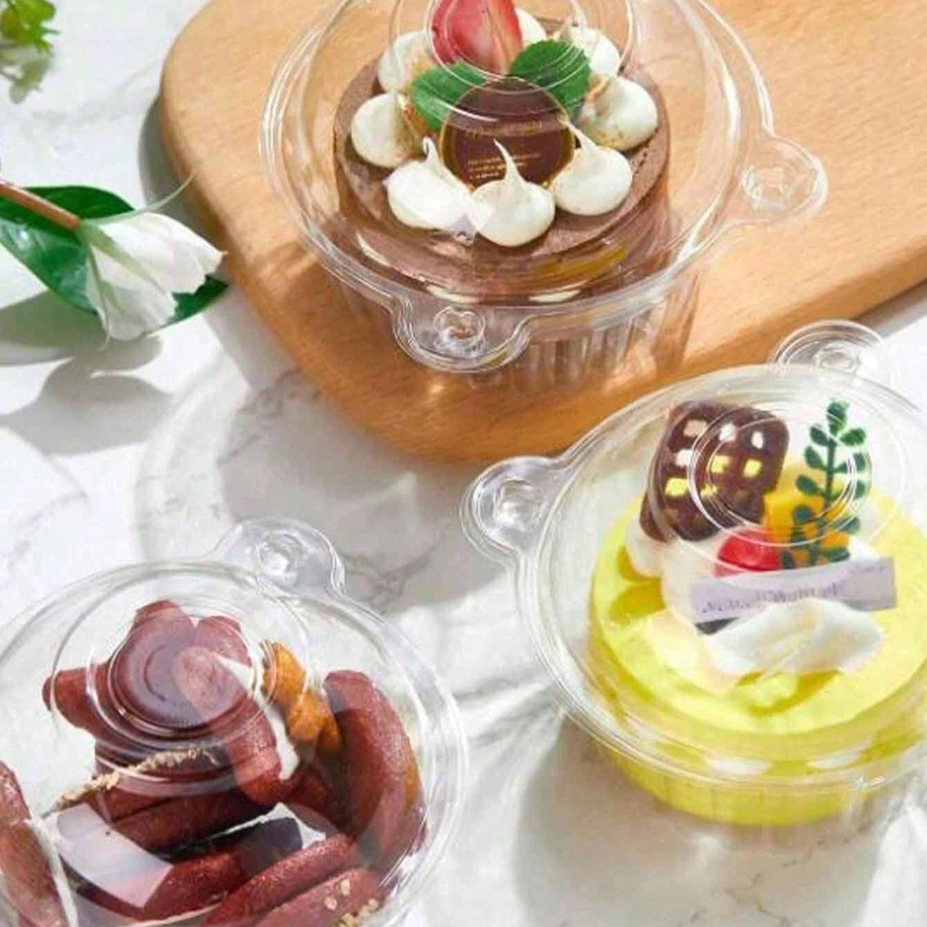 Clear Plastic Cake Cup Boxes, Disposable Stackable Cupcake Containers, Airtight Lid for Parties Weddings, 10-100pcs Set, Premium Cake Box