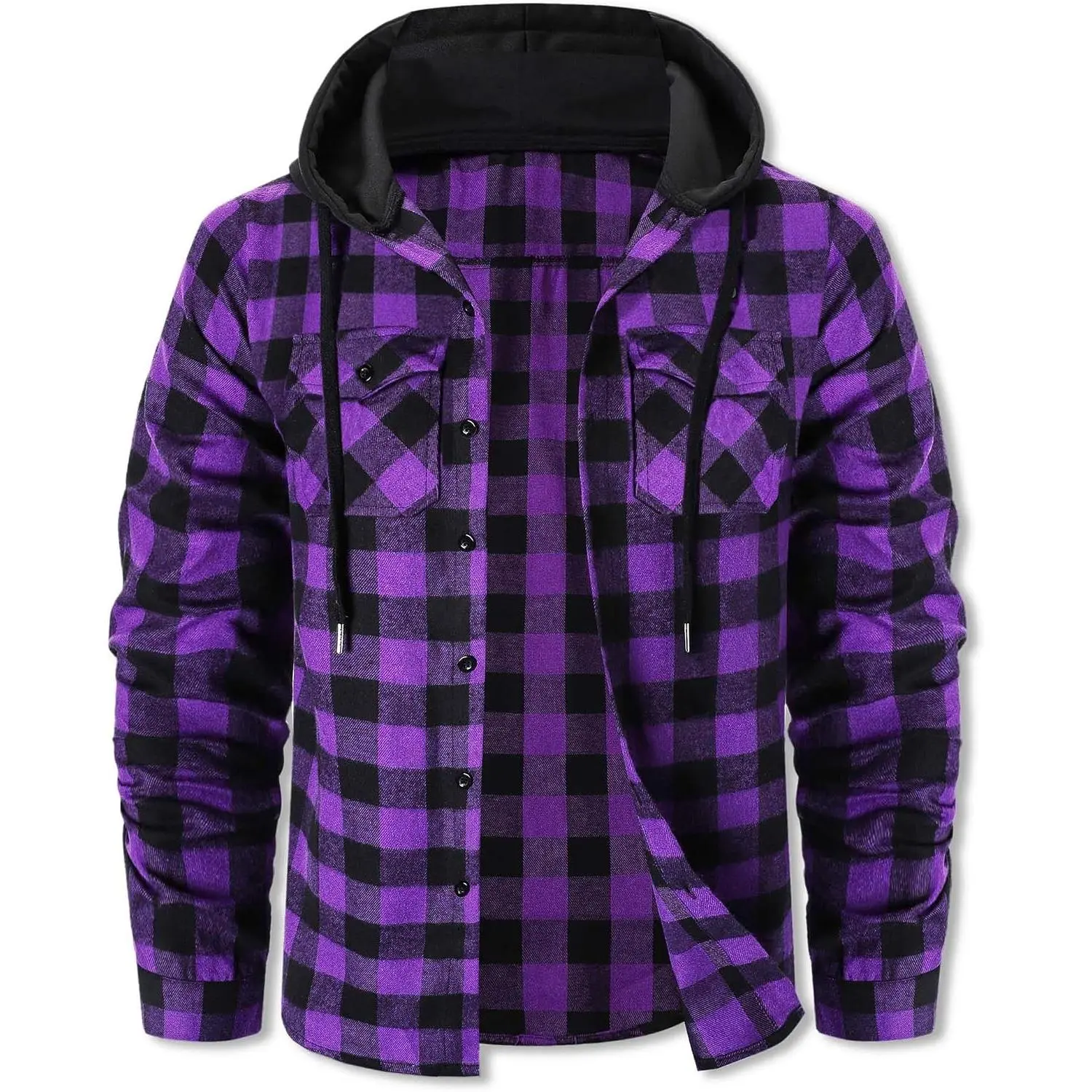 Men's Plaid Flannel Hoodie Button-Down Long Sleeve Shirt Jacket(Gift)