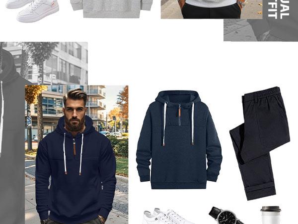Men's Simple Zipper Hem Basic Style Hoodie, Regular Version Piece Design Casual Long Sleeve Sweatshirt, Suitable for Autumn and Winter, Loose Version Men's Daily Wear, Long Sleeve, Hooded Sweatshirt, Menswear