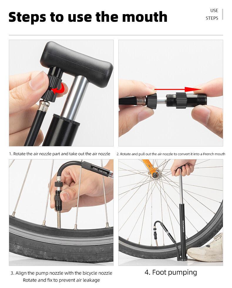ROCKBROS Inflator High Pressure Foot Pump MTB Road Bike Electric Bicycle Motorcycle Car Hand Tire Pump AV/FV Portable Air Pump