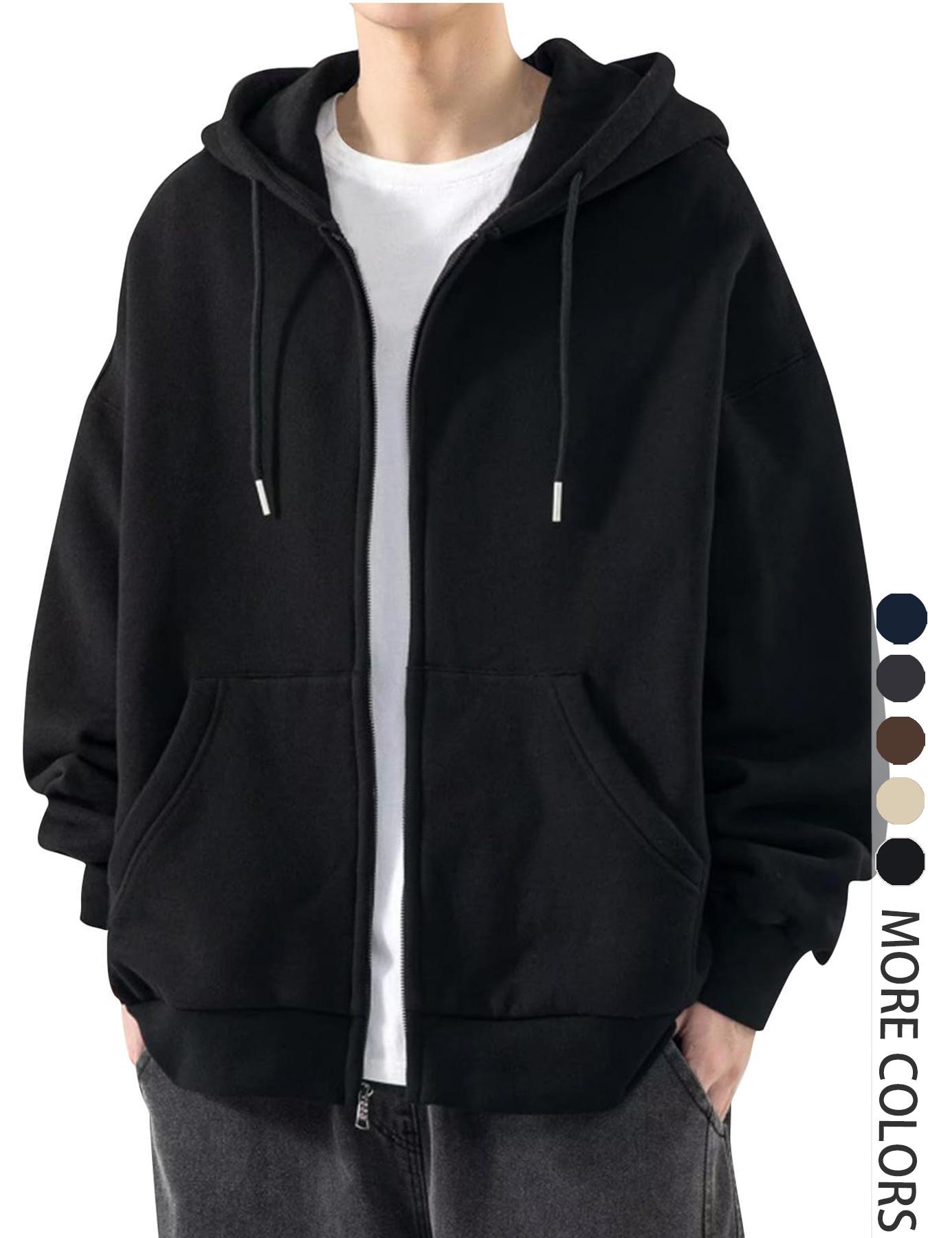 Men's Fall Winter Hooded Sweatshirt, Long Sleeve, Solid Color, Casual Sporty Style, Soft Fabric, Streetwear Fashion