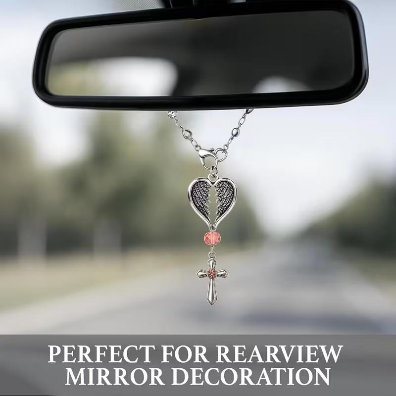 Heart Wings Pendant Angel Keychain, Car Rearview Mirror Ornament, Steering Wheel Chain Decor, New Year Gift, Valentine's Day Present