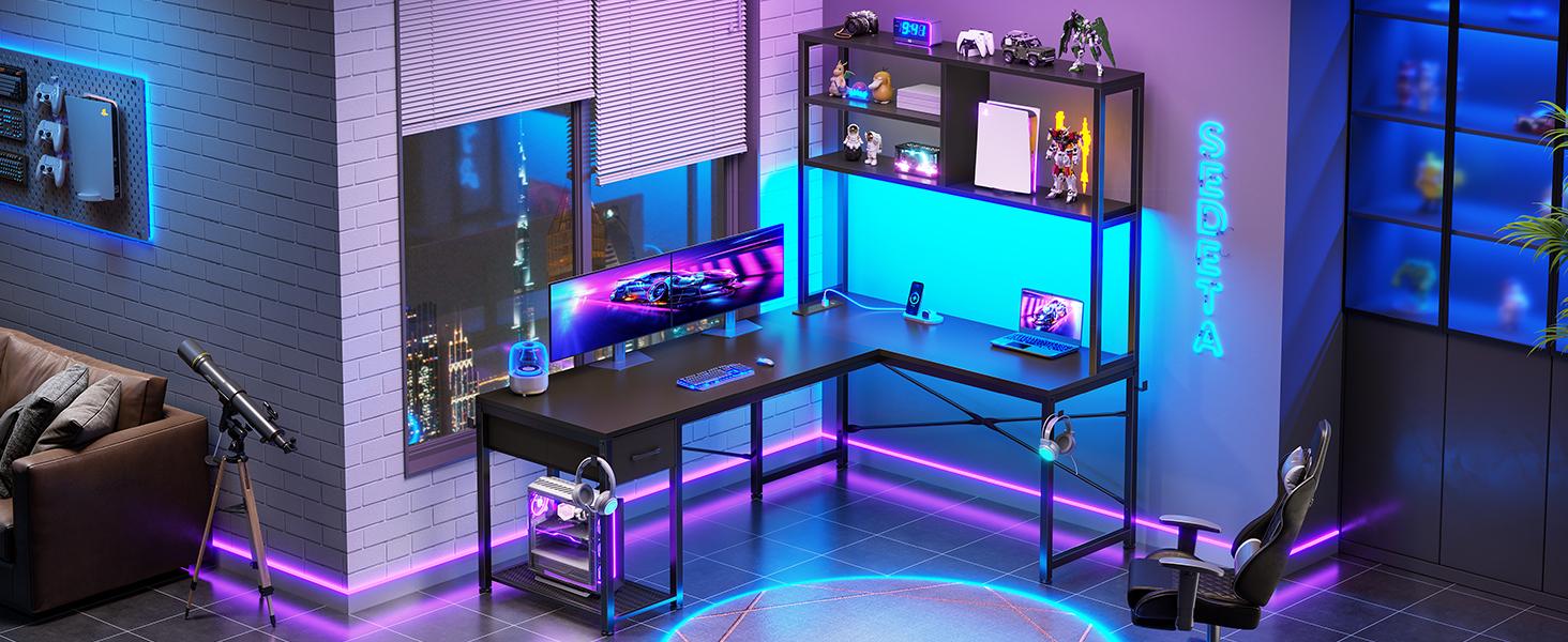 SEDETA 51.2 Inch Reversible L shaped Gaming Desk Small Corner Desk with Drawer and Storage Shelves