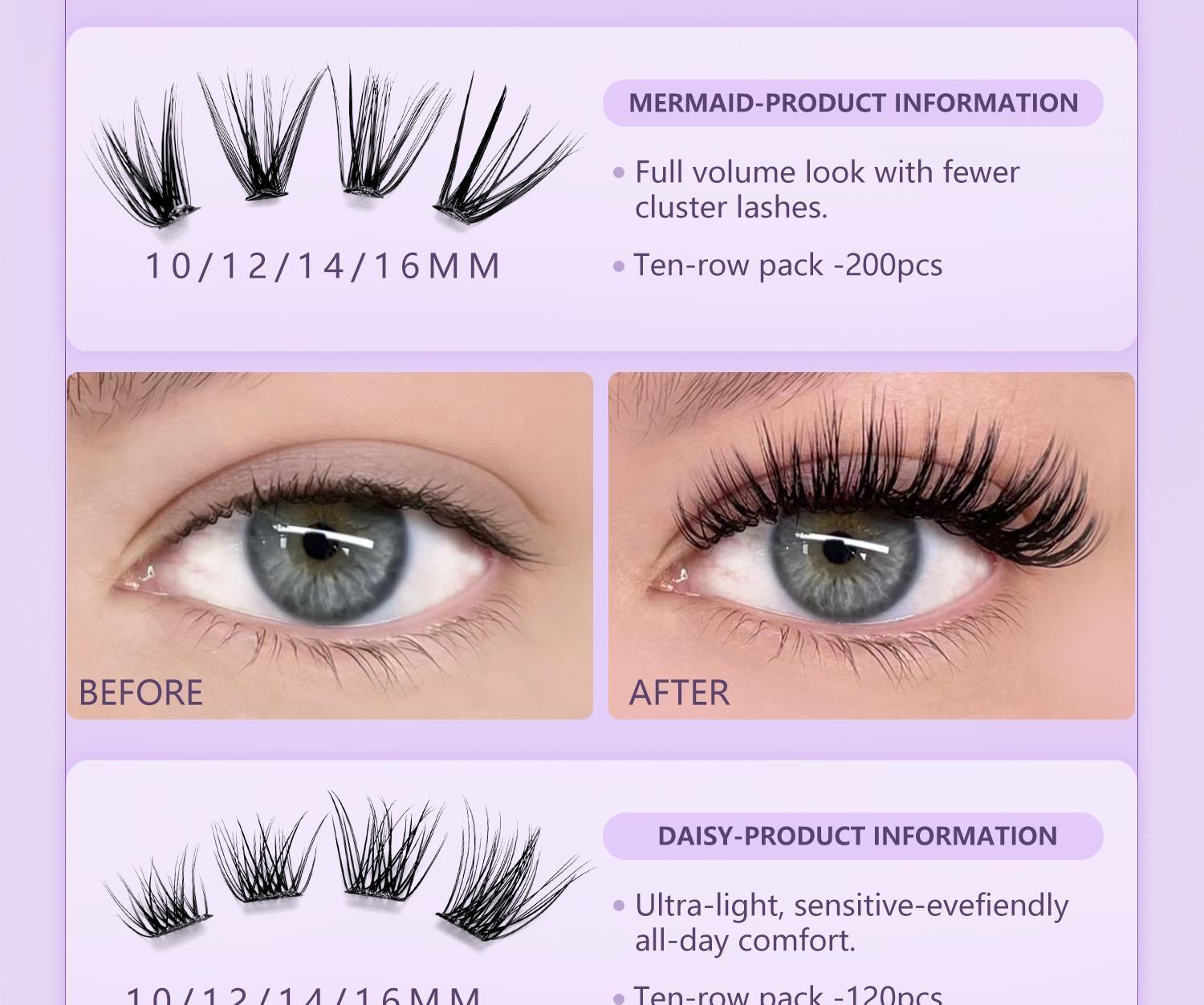 Honeytiny Cluster False Eyelashes, 4 Styles, No Glue Easy Removal, Sizes 10mm-16mm, Lightweight, Secure Fit, Self-Adhesive, Perfect Makeup