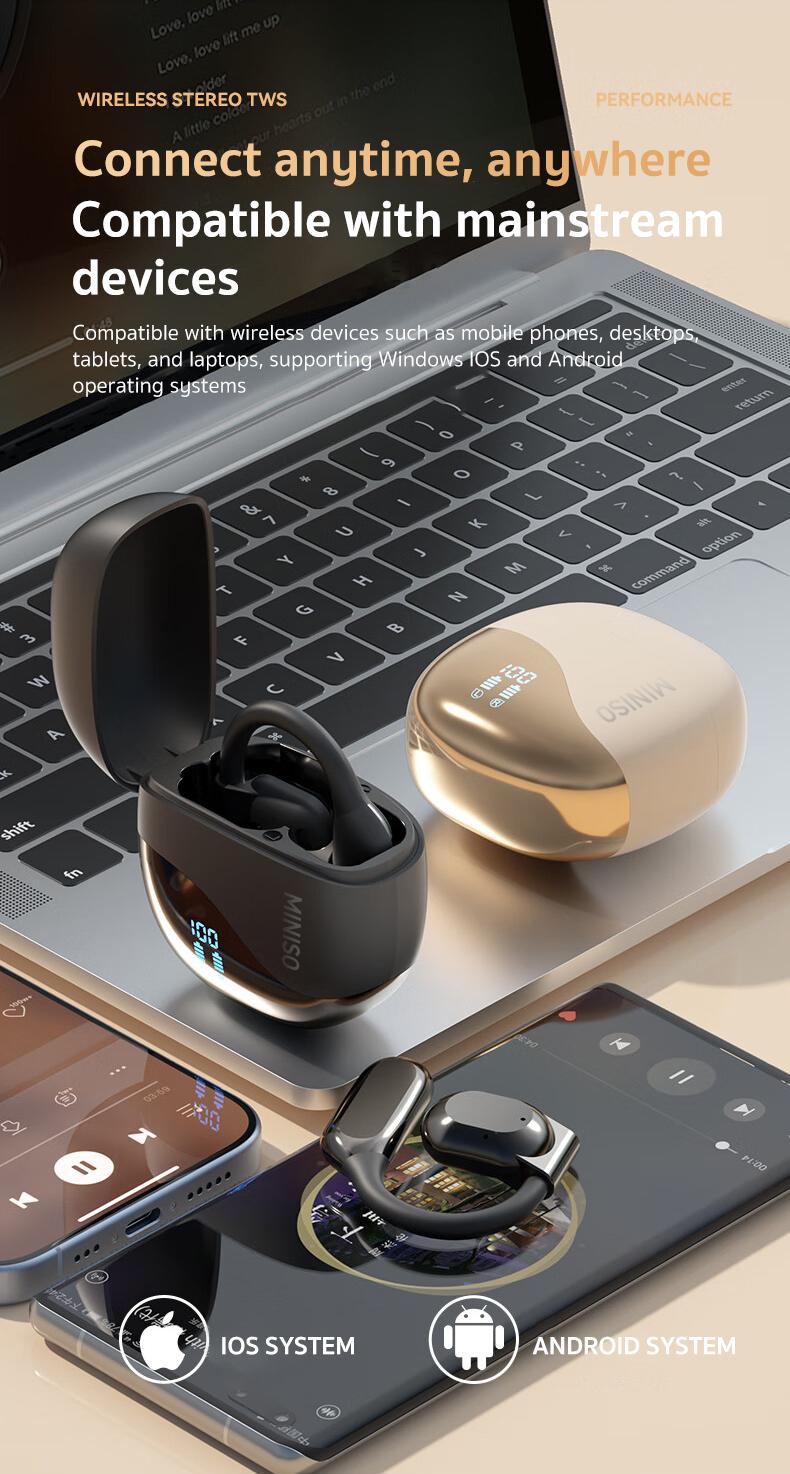 MINISO X38 Wireless On-ear Design Earphone for Summer, Noise Cancelling Headphone with Digital Display, Bluetooth-compatible Headphone for Running, Gym, Workout, Sports