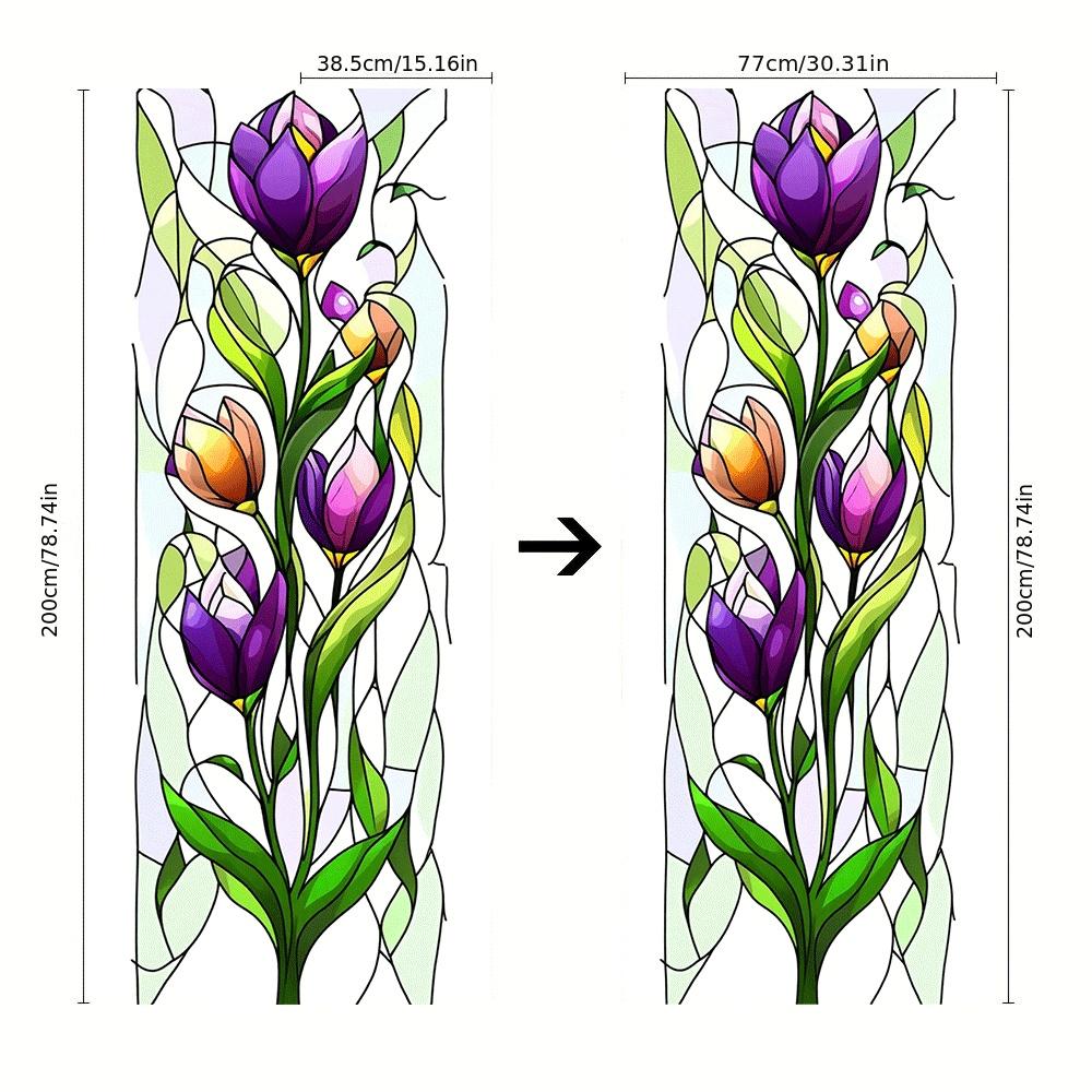 2pcs   Stained Glass Style Tulip Flower Wall Stickers for Home Decor Self Adhesive Removable Vinyl Decals for Living Room Bedroom Door Window Mural Art Decorations Purple Pink Green Floral Decor  C
