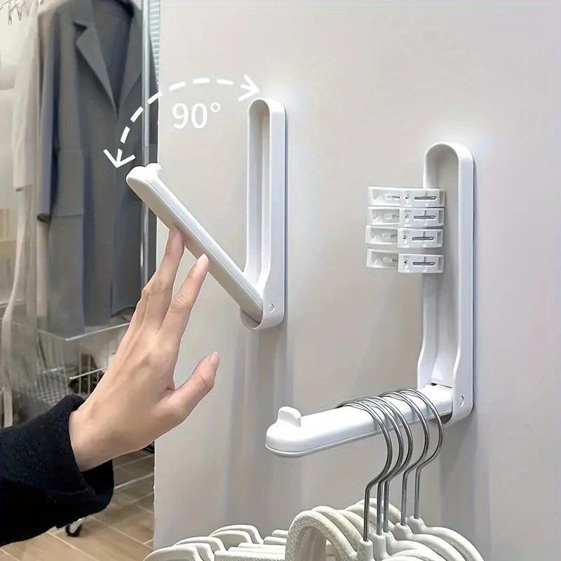 2pcs Clothes hanger storage artifact, no need for punching, multifunctional bedroom organizer, foldable for home use, Adjustable Hangable Hooks Hanger