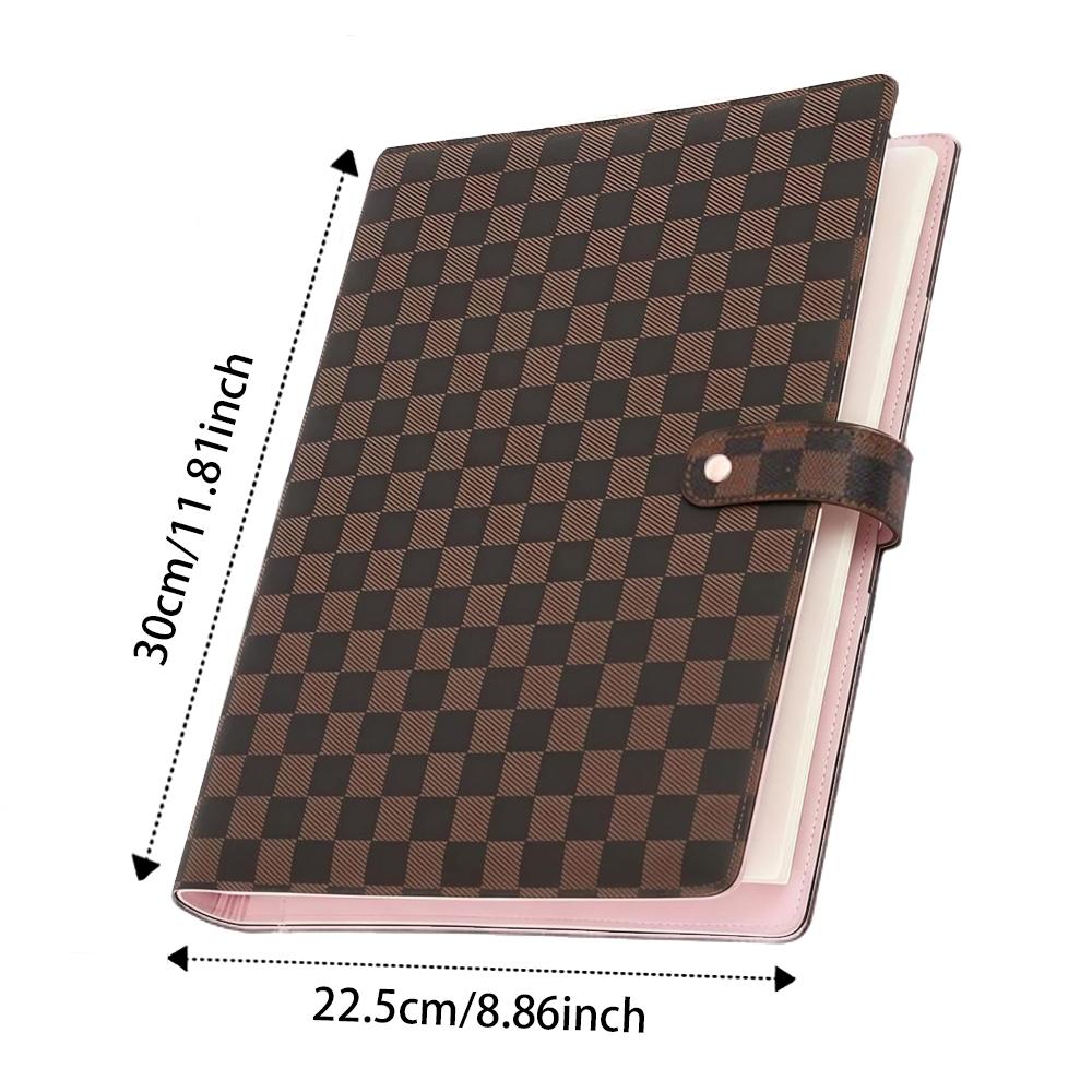 Premium PU Leather 3-Ring Binder Notebook, 208 Pages of Lined Refillable Paper, Checkered Pattern Hardcover Organizer for Professionals, Ideal for Meetings, Notes & Daily Planning