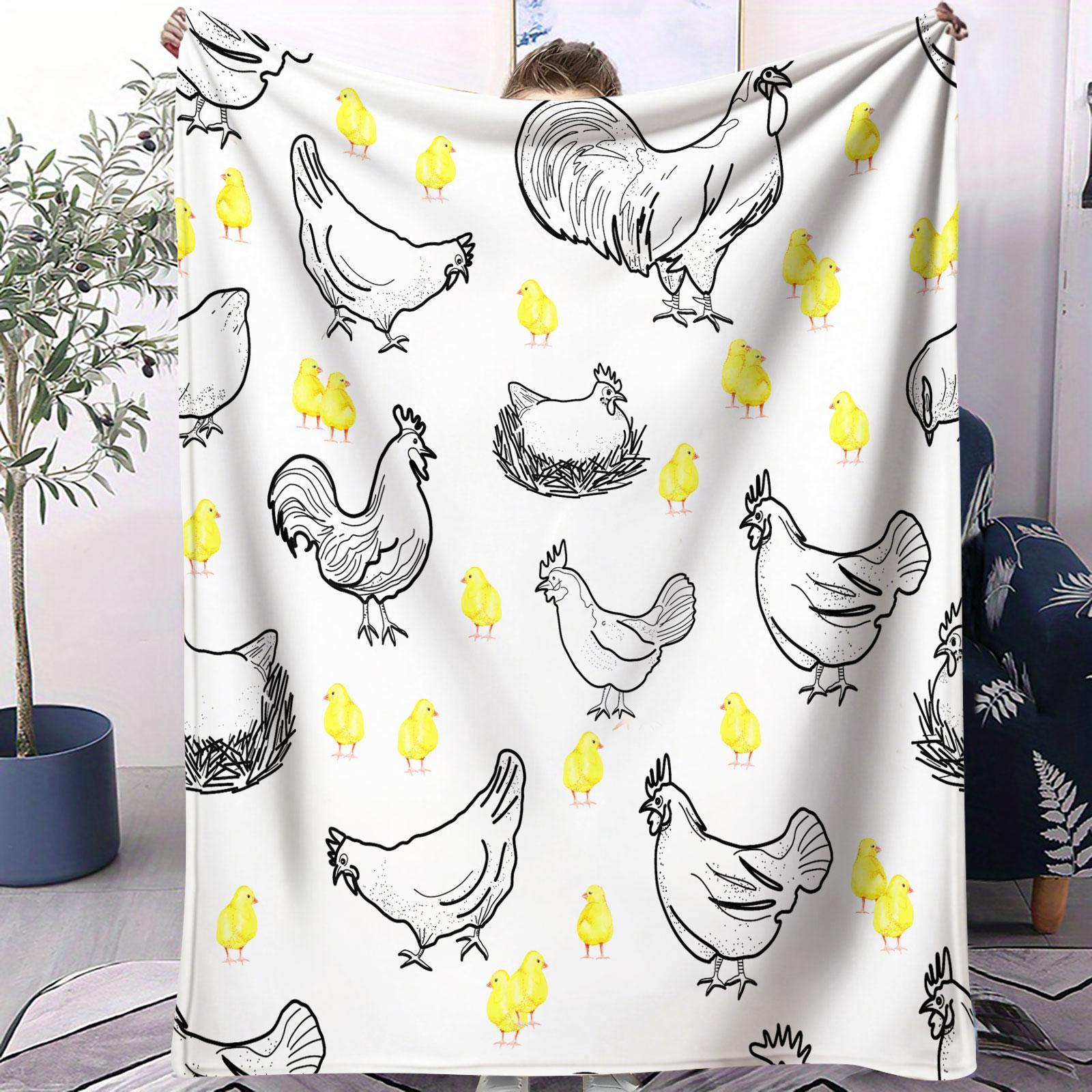 Painted Chicken Pattern Blanket, Suitable for All Seasons, Suitable for Beds, Sofas, Cars, Room Decorations, and Gifts, Suitable for Children and Adults, Decorative Giftable Blankets