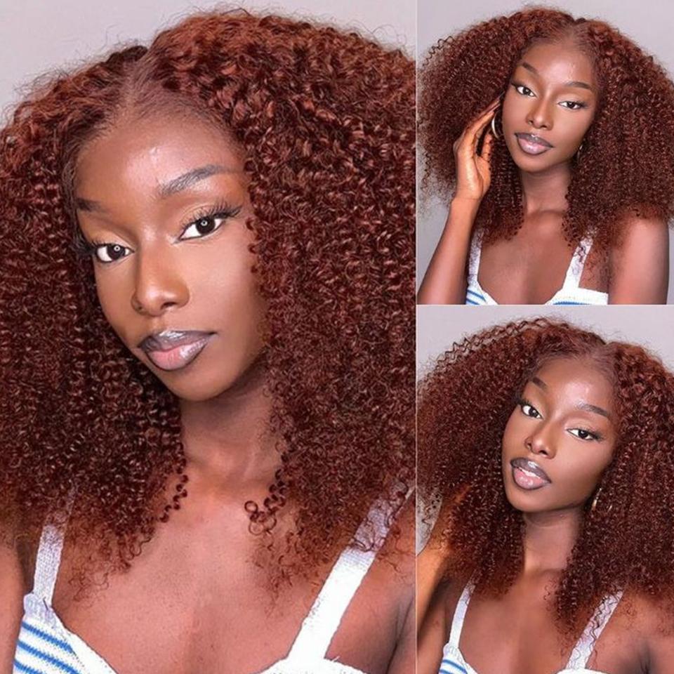 #33 Reddish Brown 7x5 HD Glueless Wig Human Hair Ready To Wear kinky curly Glueless Preplucked Wear And Go Wigs Lace Front Wigs PreCut Lace