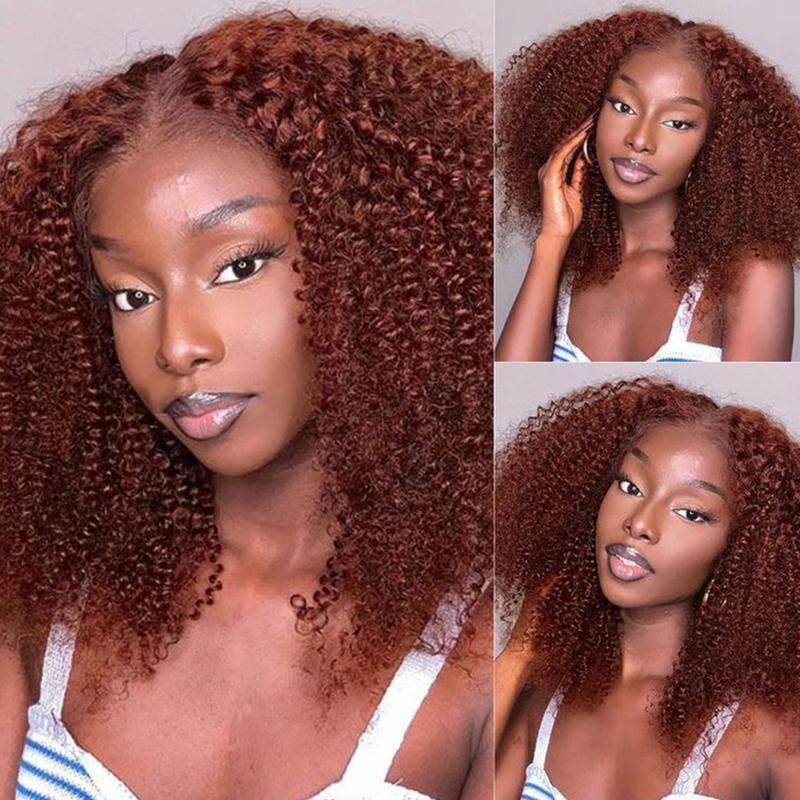 #33 Reddish Brown 4X6 HD Glueless Wig Human Hair Ready To Wear kinky curly Glueless Preplucked Wear And Go Wigs Lace Front Wigs PreCut Lace