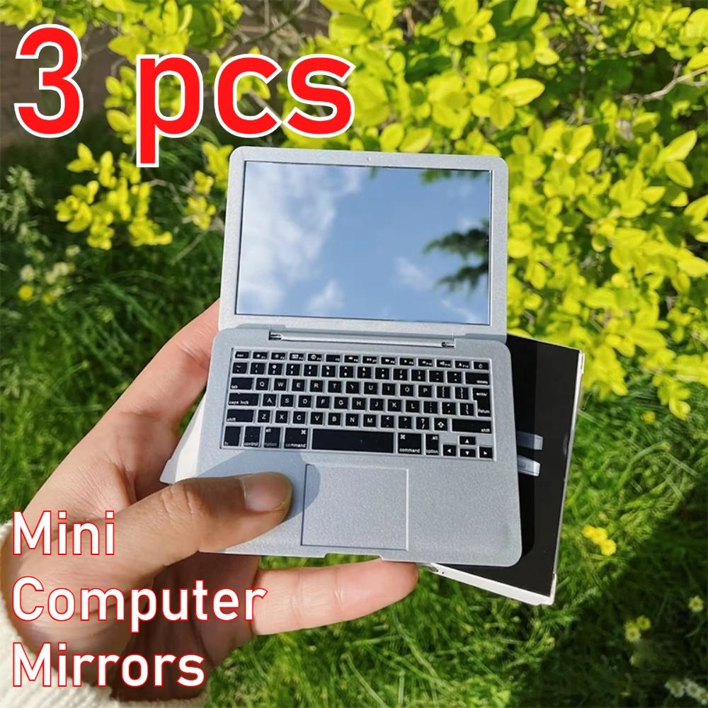 3 Pcs Creative Portable Mini Computer Mirror Foldable Laptop Shape Makeup Mirror High Quality Pocket Mirror Beauty Makeup Mirror