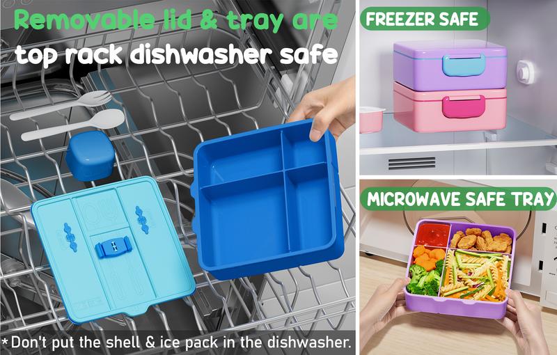 Product Introduction of Fimibuke Chill Bento Box – Leak-Proof Lunch Box with Ice Pack, BPA-Free 4-Compartment Food Container with Utensils, Microwave & Dishwasher Safe, for School, Work, or On-the-Go 5