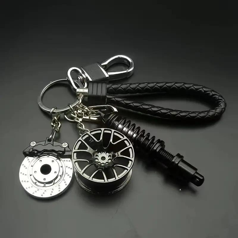 Creative Metal Keychain, Turbo Gear Wheel Hub, Brake Disc, Shock Absorber, Caliper, Car Keychain Pendant, Popular Fashionable And Personalized Outdoor Car Accessory Keychain, Car Nitrogen Pendant Keychain Modification Simulation Gift Keychain Pendant.