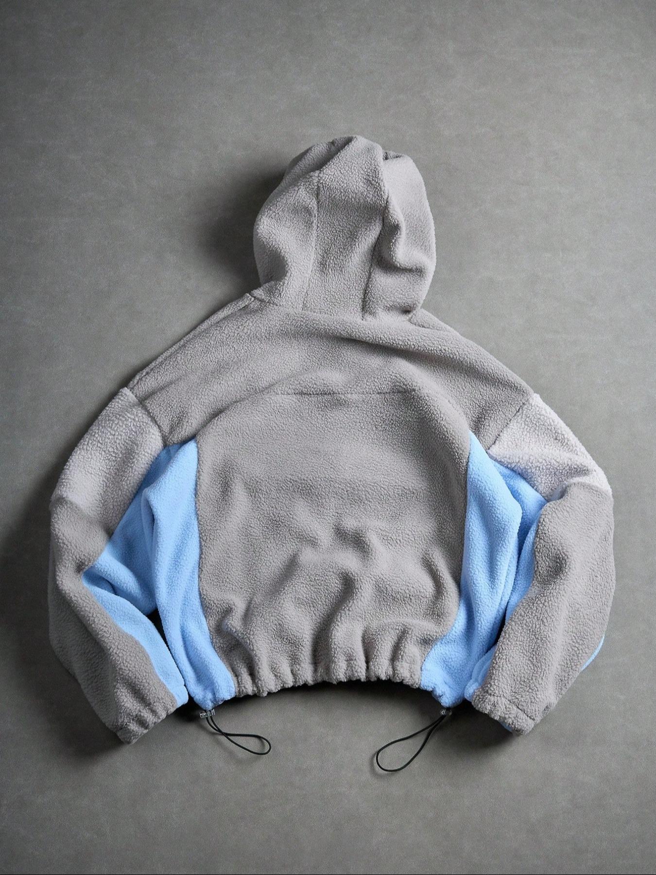 Men's Contrast Color Patchwork Zip Hoodie Jacket, Fall/winter Zipper Short Men's Hooded Sweatshirt, Shark Style Hooded Outerwear