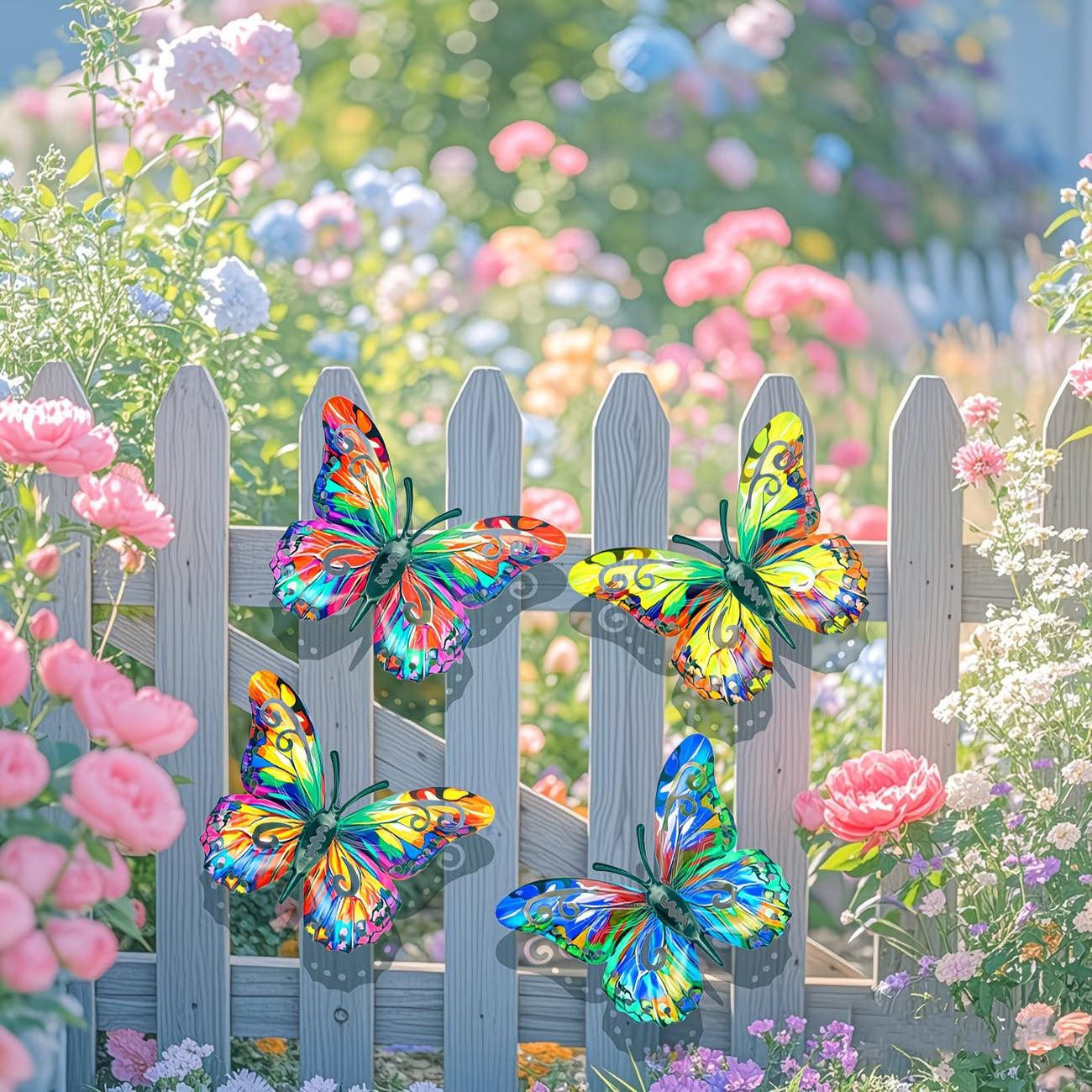 4pcs Colorful Metal Butterfly Wall Art Wings, Moving Metal Butterfly Statue Decor, Outdoor Garden & Patio Decoration, Ideal Gift