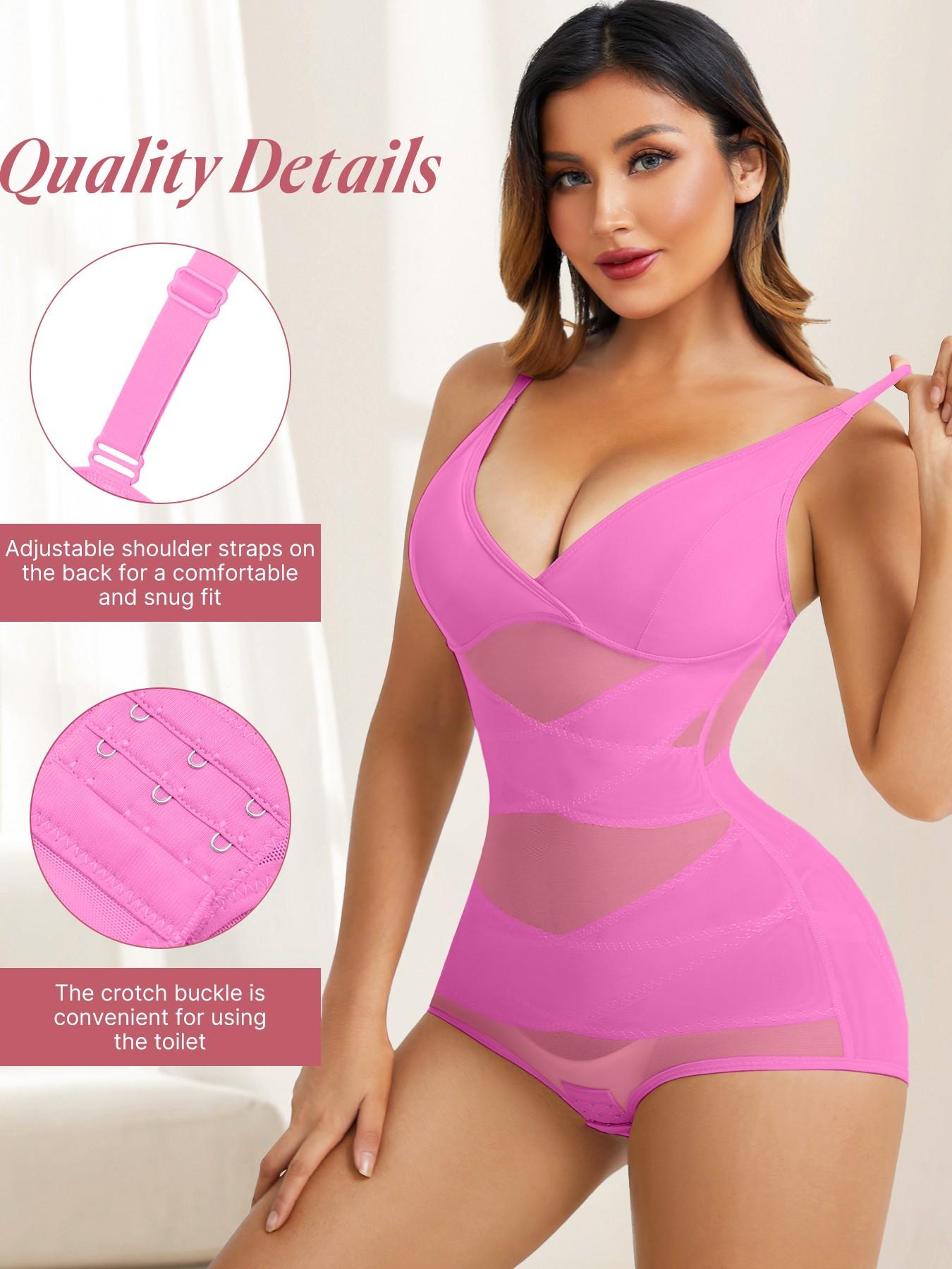 Women's Abdominal Control Shapewear Bodysuit Fit, High Elastic Breathable Mesh V-Neck Full Body Shaping Garment Elegance, Casual All Seasons Wear Underwear