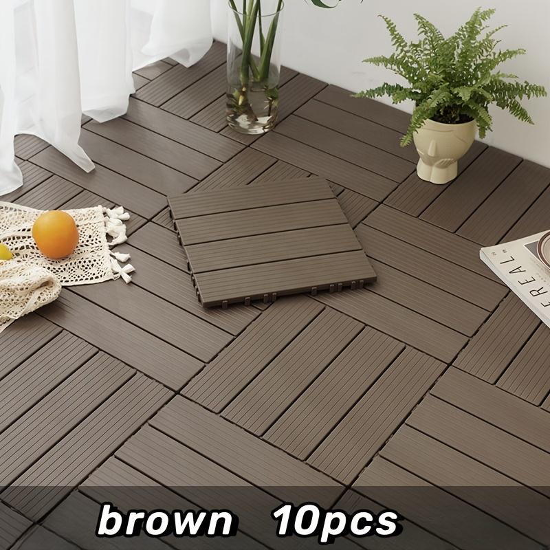5PCS Bedroom, Balcony, Terrace Plastic Interlocking Flooring, Self-assembly Flooring, Plastic Flooring, Imitation Three-color Plastic Wood Flooring, Outdoor Courtyard Decoration, Easy to Assemble (Model: DM518)