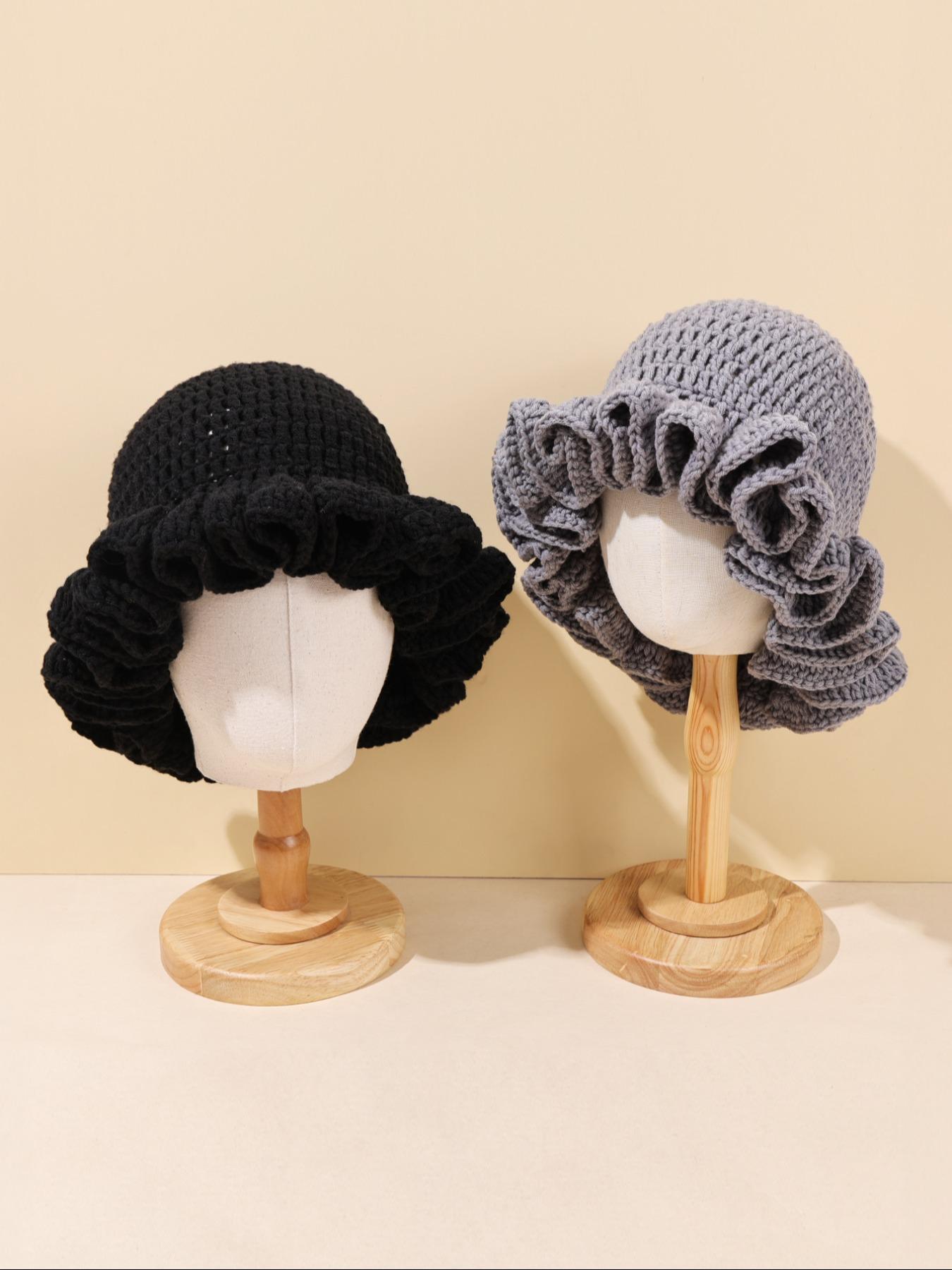 Women's Solid Color Ruffle Knitted Hat, 13 Colors Available, Compact & Exquisite Design, Perfect for Vacations & Gifts