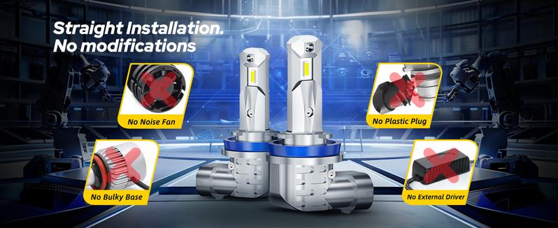 AUTOONE H8 H9 H11 Light Bulbs, Direct H11 Replacement 16000LM Head/Fog, Plug-and-Play, Fanless Mini Size, Pack of 2