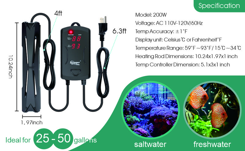 hygger Fully Submersible Aquarium Heater with External Temperature Display Controller Upgraded Double Quartz Tubes Fish Tank Heater, Suitable for Marine and Freshwater hygger Fully Submersible Aquarium Heater with External Temperature Display Controller Upgraded Double Quartz Tubes Fish Tank Heater, Suitable for Marine and Freshwater