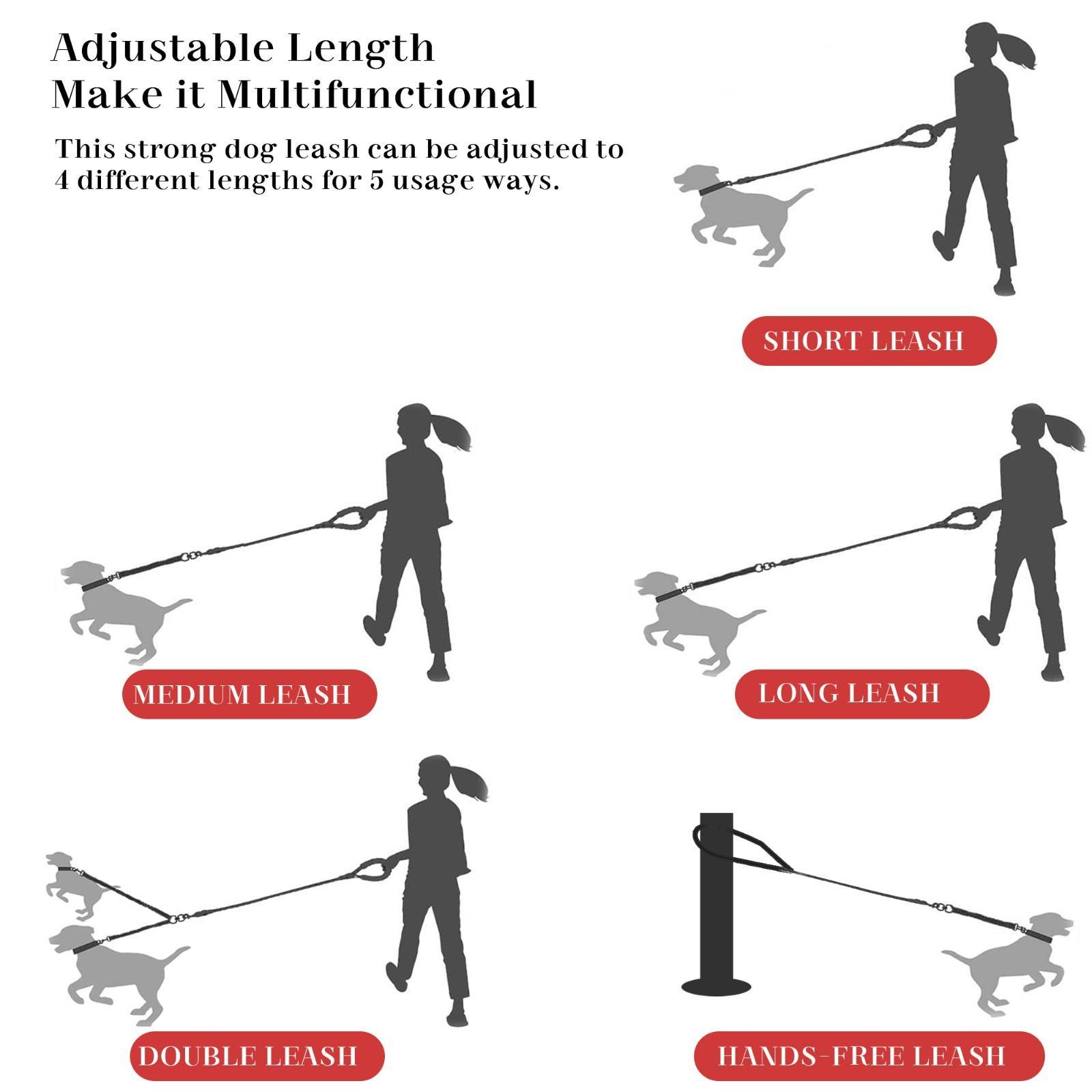 Double Dog Leash for 2 Dogs - Size L, Padded Handle, 360° Swivel No-Tangle Pet Walking & Training Lead rope traction dual campingessentials