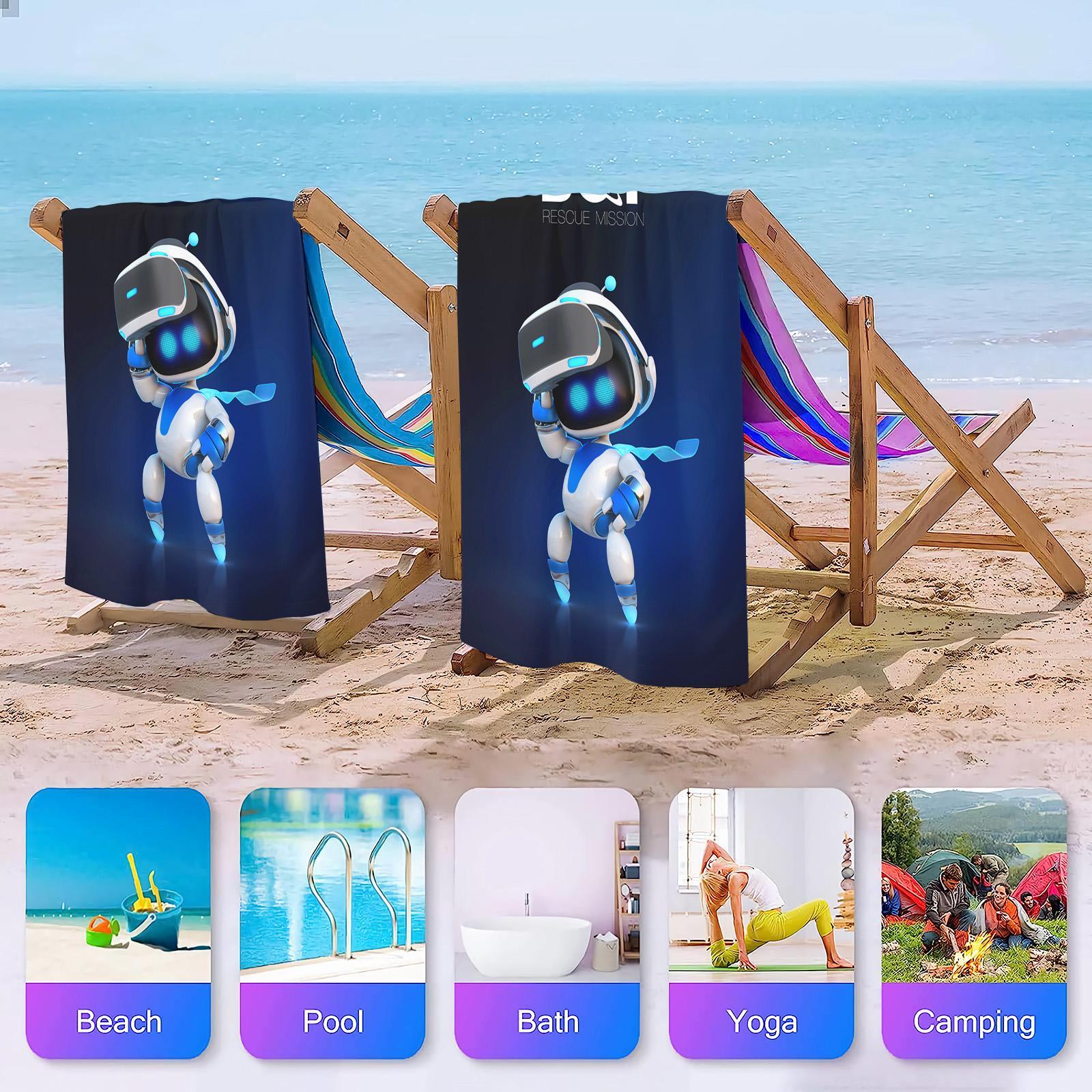 Smart robot pattern beach towel - extra large beach towel, beach bath towel, large size, super absorbent, microfiber beach towel, summer essential, suitable for men, women, girls, and boys, windproof, sun protection, beach, parties, camping, 1 piece