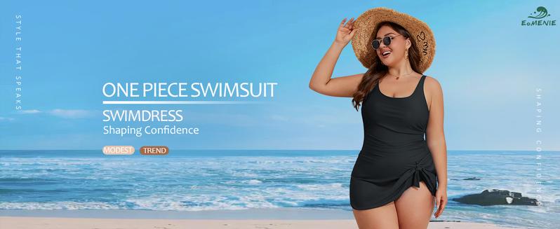 EOMENIE Plus Size Swimdress for Women One Piece Swimsuit Tummy Control Swim Dresses Skirt Bathing Suit Outdoorfun Plussizefashion Dress Summerfashion #Outdoorfun
