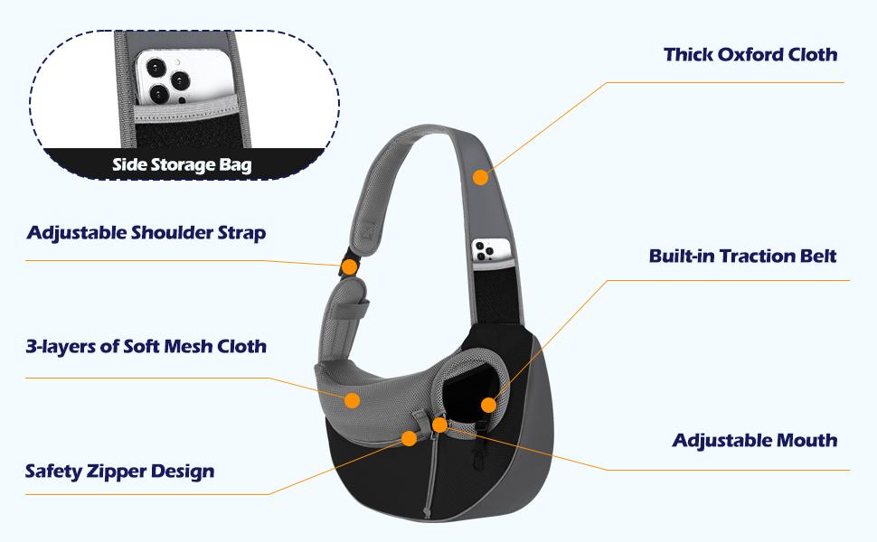 Pawaboo Pet Dog Sling Carrier, Hand Free Drawstring Dog Papoose with Adjustable Strap, Breathable Mesh Bag for Puppy Cat, Crossbody Satchel Dog Purse with Pocket for Outdoor, Dark Gray+Black Pawaboo Pet Dog Sling Carrier, Hand Free Drawstring Dog Papoose with Adjustable Strap, Breathable Mesh Bag for Puppy Cat, Crossbody Satchel Dog Purse with Pocket for Outdoor, Dark Gray+Black