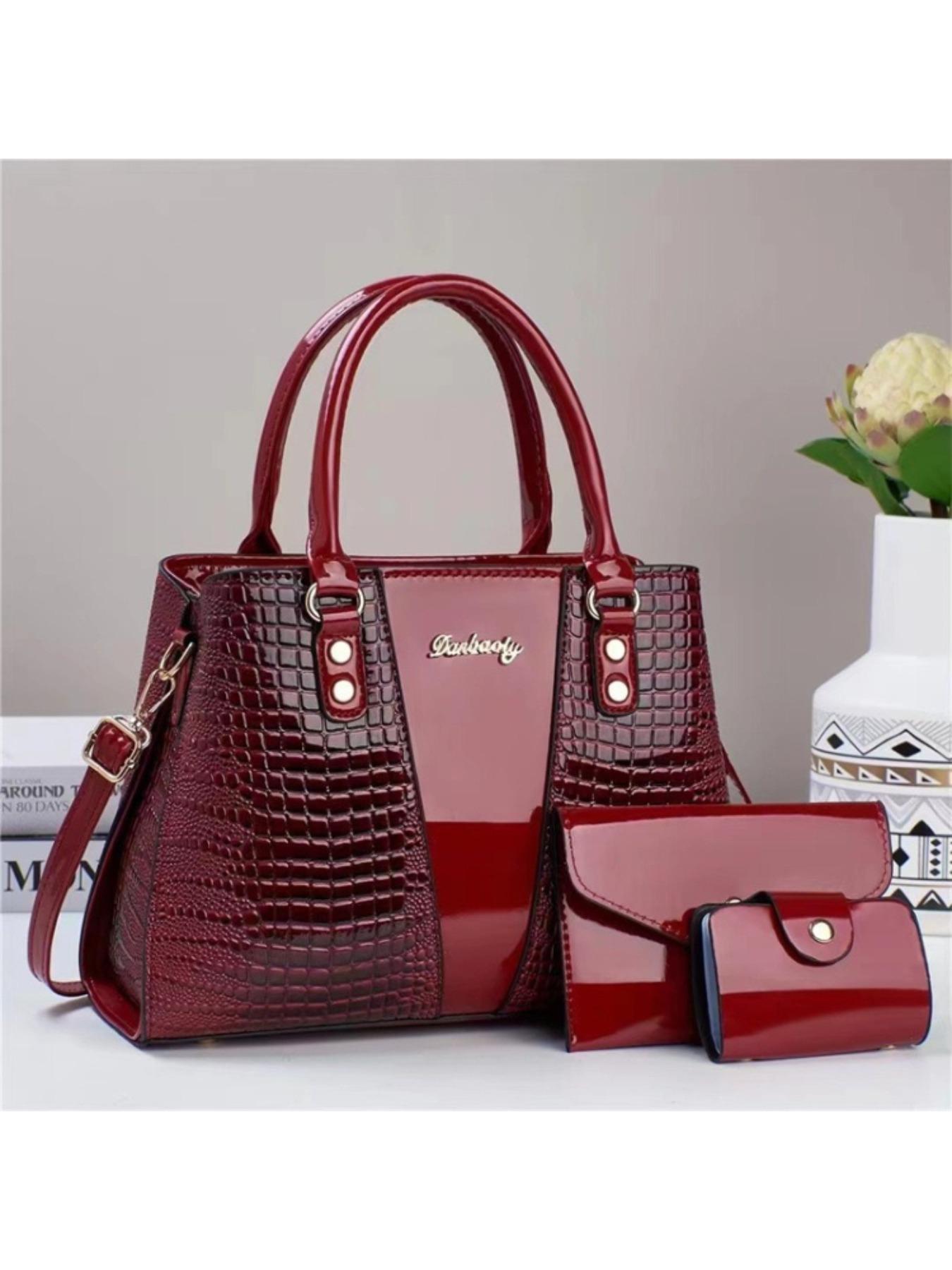 3 Piece Women's Handbag Set, Luxe Stone Pattern, Large Capacity Tote, Detachable Crossbody, Multi-Layer Wallet, Anti-Scratch PU Material