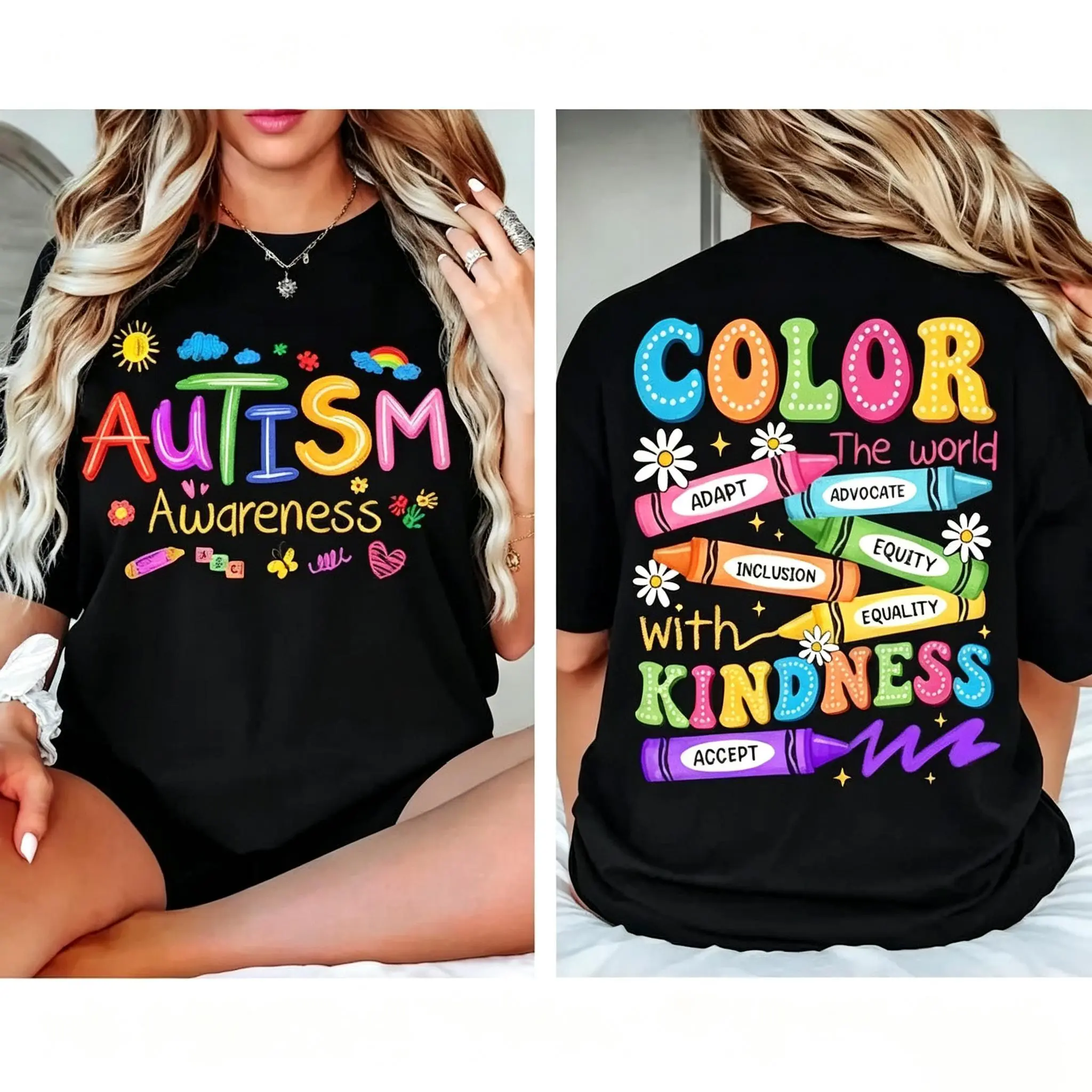 Autism Awareness T-shirt: 2-sided Print, SPED Teacher T-shirt, Special Education T-shirt, Brushstroke Autism T-shirt, ADHD Autism Mom Gift