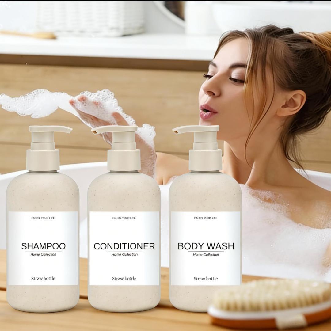 Reusable Shampoo Pump Bottle Set, Suitable for Shower Gel, Empty Hair Care Products Dispenser Kit, Bathroom Accessories