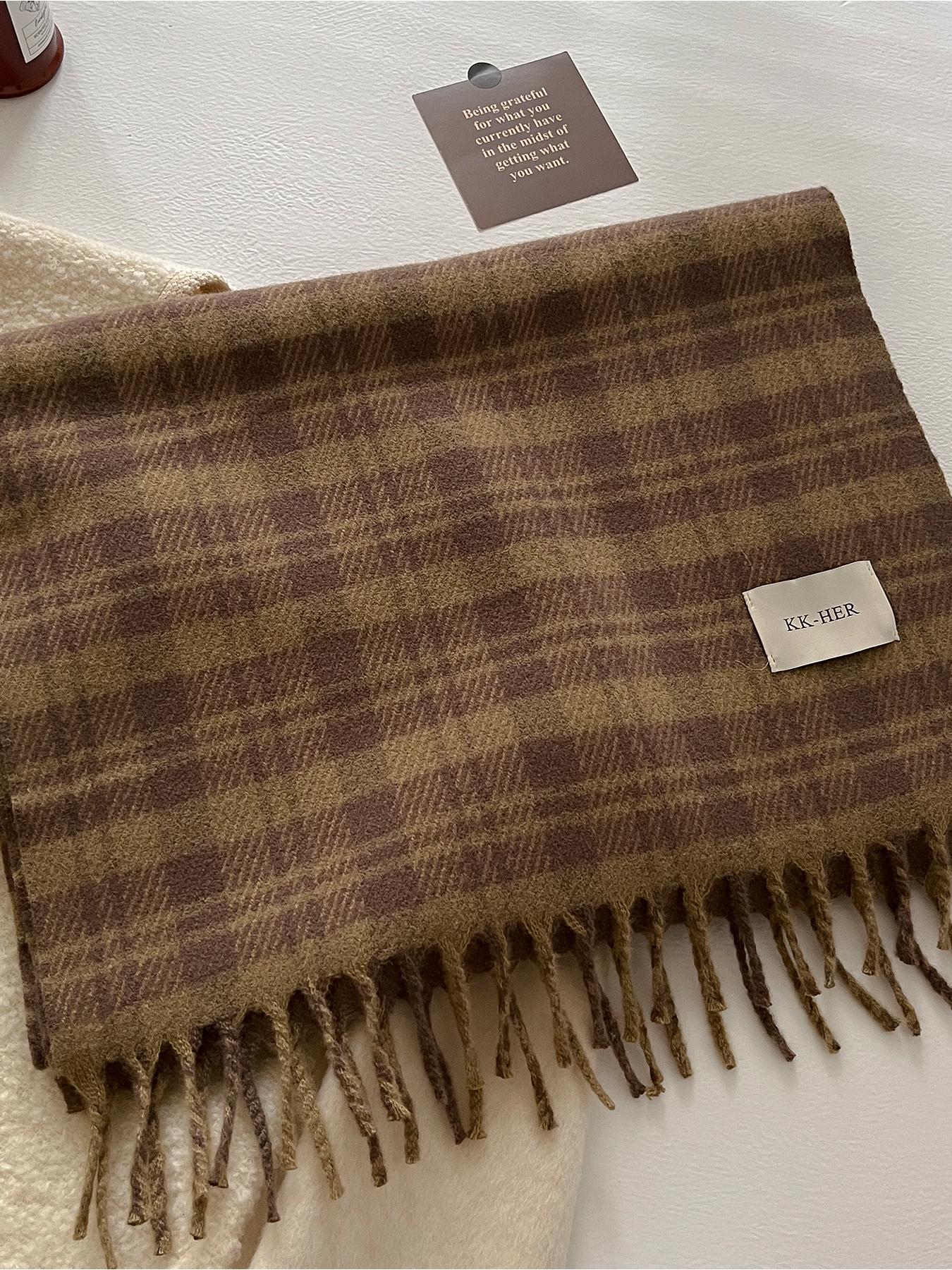 Women's Autumn Winter Casual Fashion Imitation Wool Checkered Scarf, Plaid Woven, Thickened Knit Wrap for Christmas Warmth