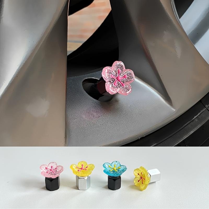 4pcs Universal Car Tire Valve Caps, Aluminum Alloy Flower Design, Creative Gift Idea, Durable Auto Decoration Accessories, Car Parts