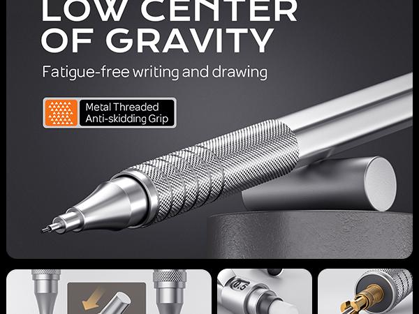 Nicpro Metal Mechanical Pencil Set 0.5 mm & 0.7mm with Case, Artist Pencil MP1000 with HB & 2B Lead Refill, Eraser, Eraser Refill For Art Writing Drafting Drawing, Black & Silver