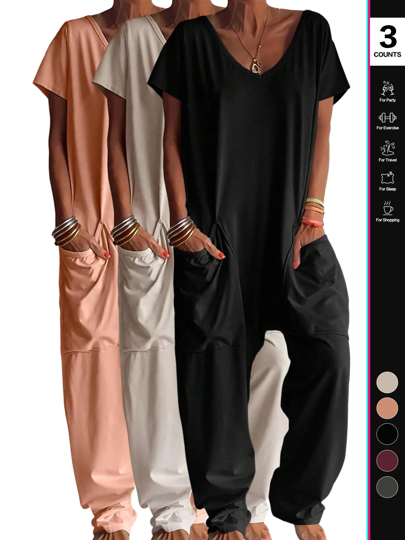 2026 Women's Casual Jumpsuit, Short-Sleeve V-Neck Harem Pants, Loose Fit Wide Leg, Perfect for All Seasons, Stylish & Comfortable
