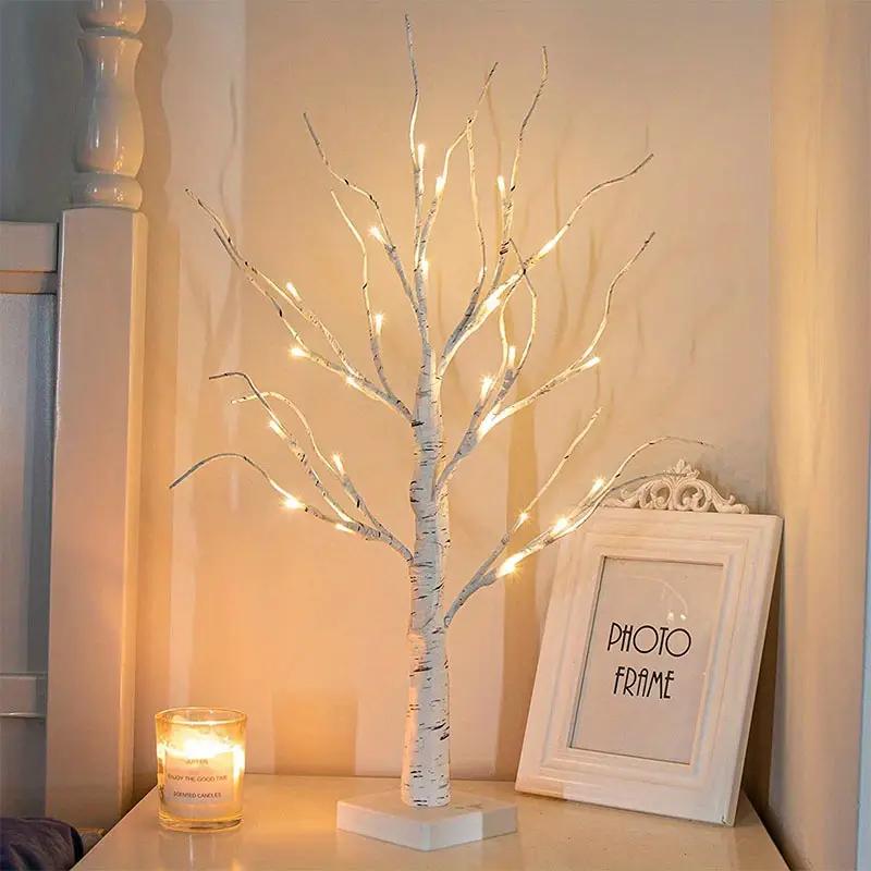2-piece set of 24-inch white birch tree decorations, featuring 48 LED lights, flexible branches, battery-powered, suitable for bedrooms, offices, weddings, Halloween, Christmas decorations, and indoor home desktop decorations led  tree