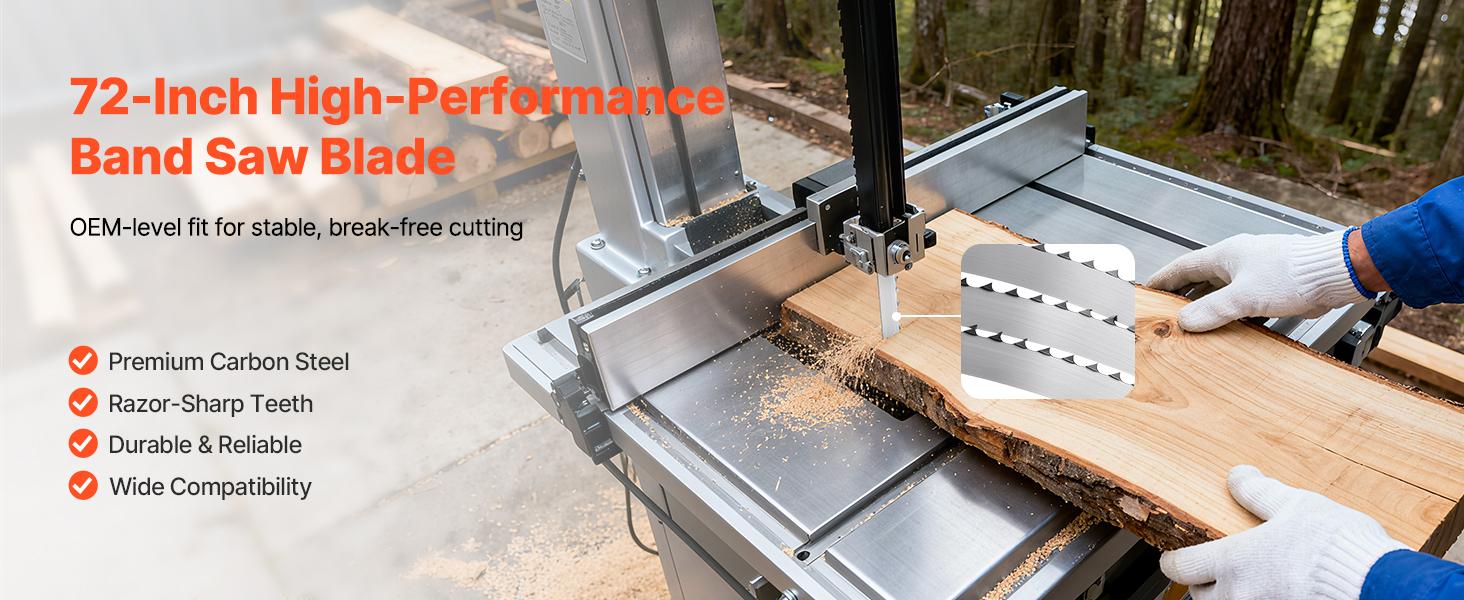 VEVOR Bandsaw Blade, 72 Inch Length, 4 TPI Band Saw Blade with 18 HRC Hardened Sharp Teeth, SK5 High-Strength Carbon Steel, 0.5 Inch Width, Replacement for Major Woodworking Band Saw Brands, 1 Pack