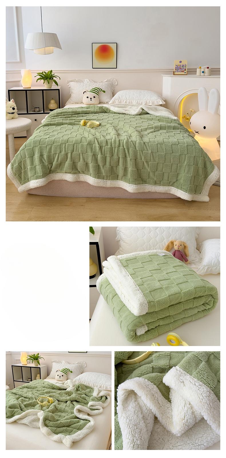 Plaid Taffeta Lamb Fleece Blanket, Thick Warm, Cozy Blankets, Suitable for Autumn Winter, Single Double Use, Dormitory Sofa Cover Blanket