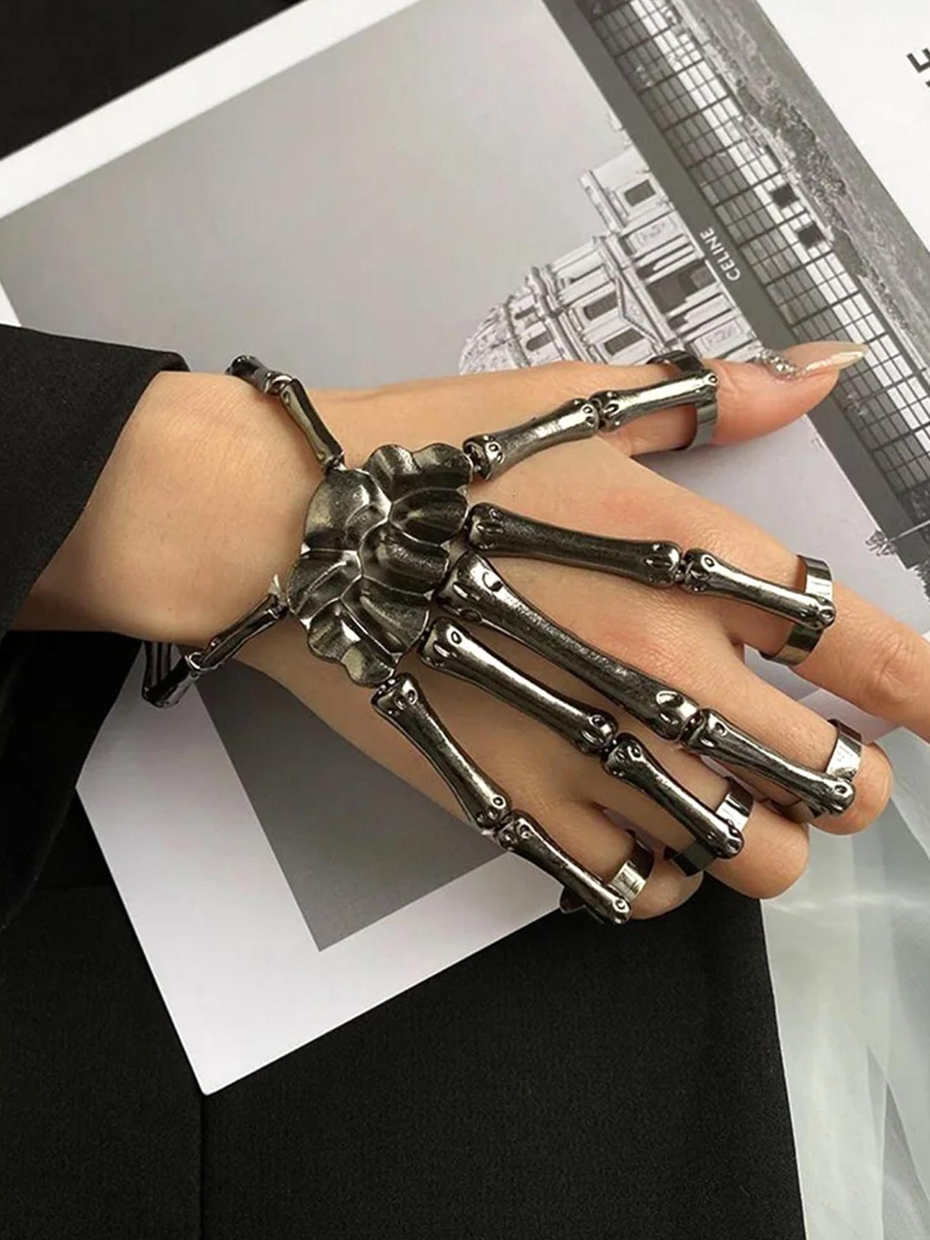 Punk Style Skull Bracelet Jewelry, Adjustable Metal Hand Chain, Unisex, Elegant and Versatile, Rock and Hip Hop Fashion, Halloween Accessory