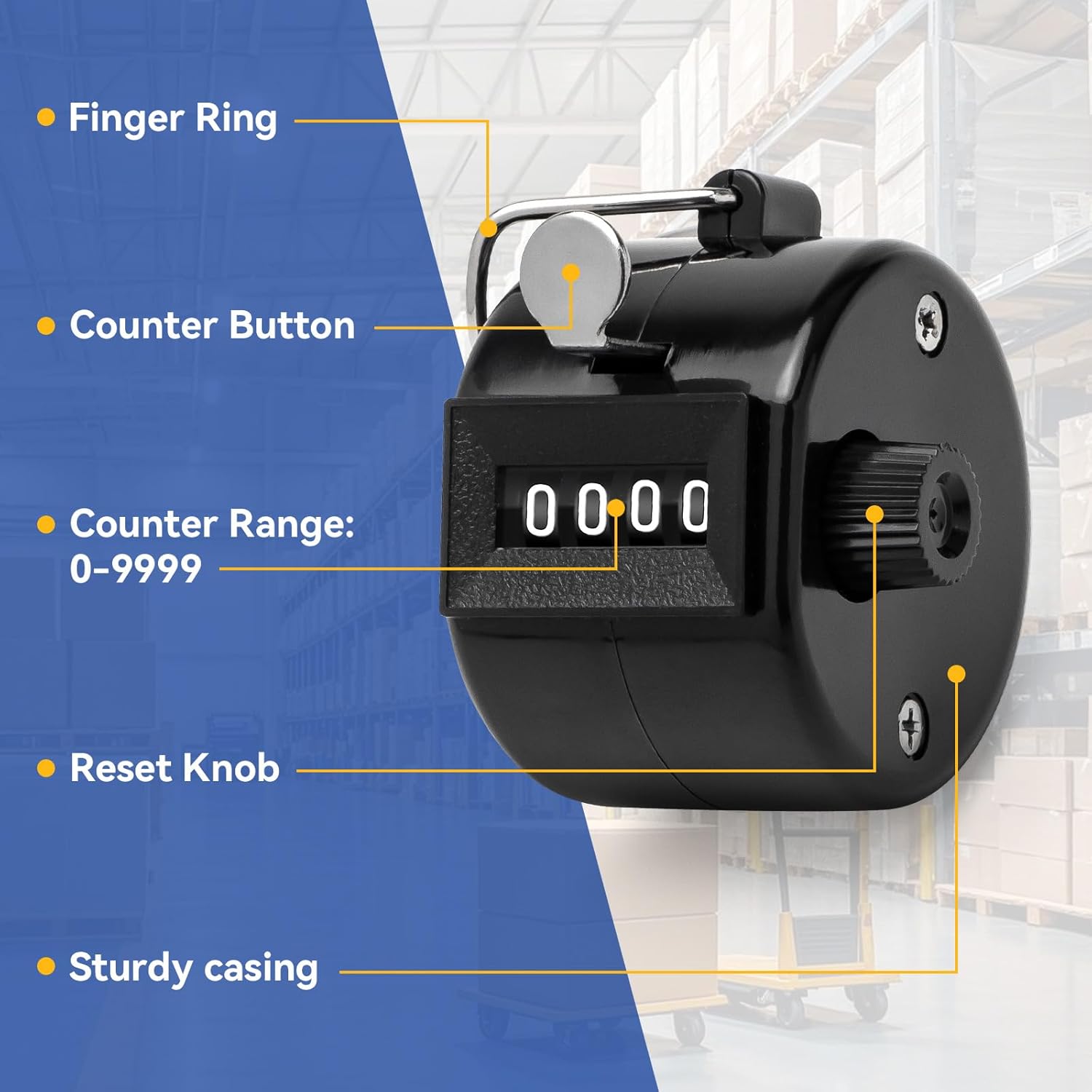 4-Digit Handheld Mechanical Counter Clicker with Finger Ring, Tally Counter for Inventory Counting, Scoring, Coaching, Events and Classroom Attendance 4-Digit Handheld Mechanical Counter Clicker with Finger Ring, Tally Counter for Inventory Counting, Scoring, Coaching, Events and Classroom Attendance