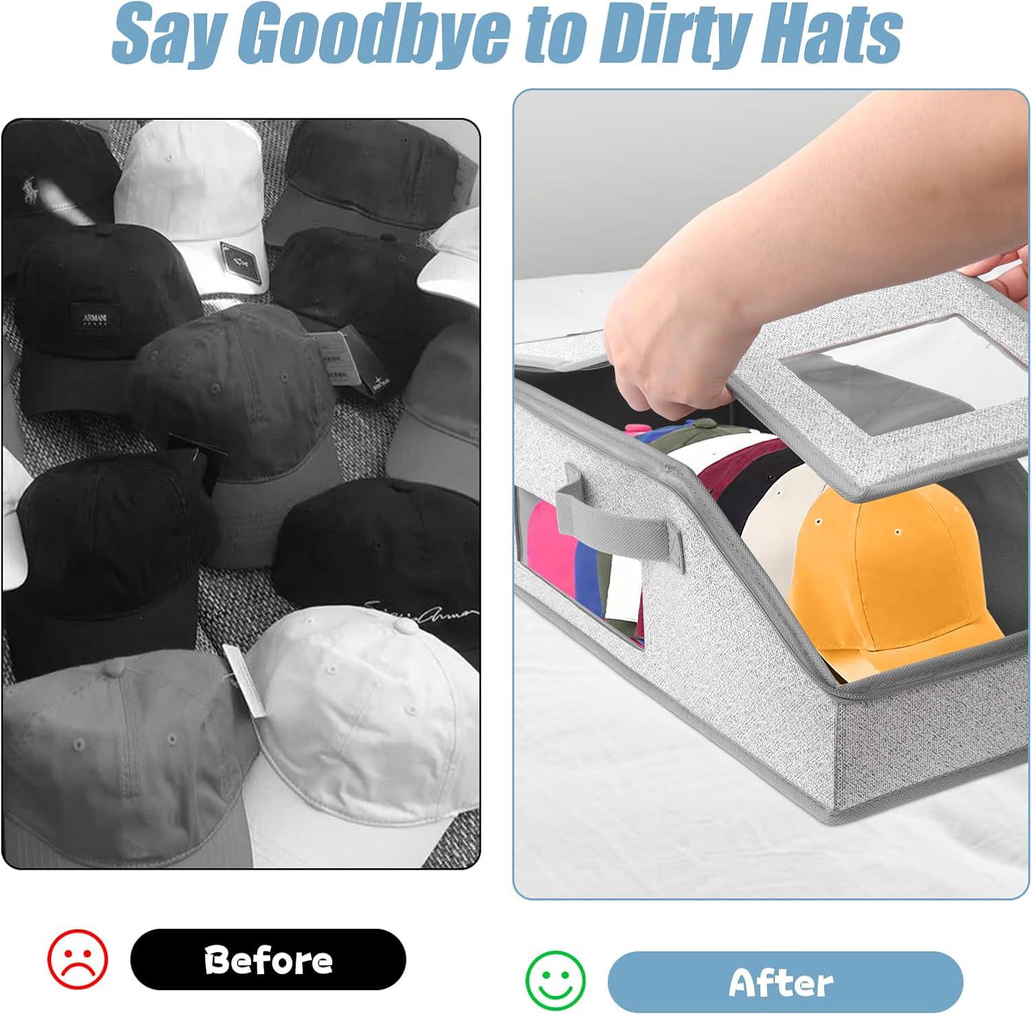 Stackable Hat Storage Boxes for Baseball Caps, Holds Up to 24 Hats, Durable Cardboard Box for Men, Classic Style, Wardrobe Organizer, Baseball Cap Organizer & Hat Storage