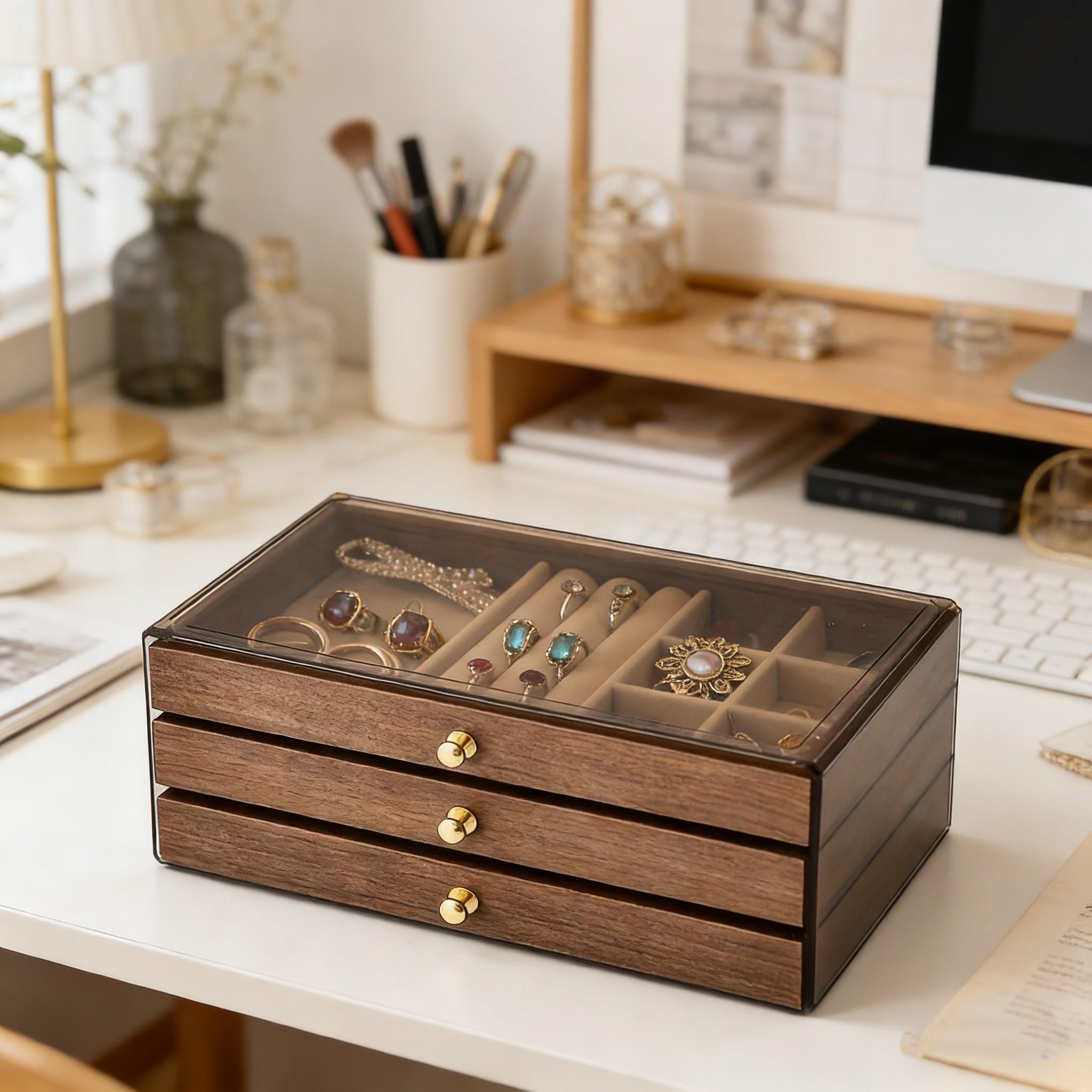 Jewelry Storage Box Organizer, Earring Necklace Ring Holder Display Case, Durable Jewelry Organizing Solution for Women & Girls