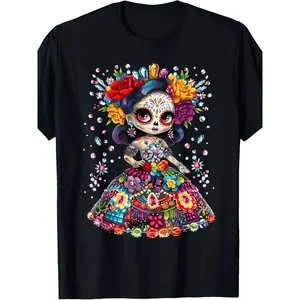 180gFlower Woman Day of The Dead Dia De Los Muertos Catrina T Shirt Unisex T Shirt Opens in a New Window