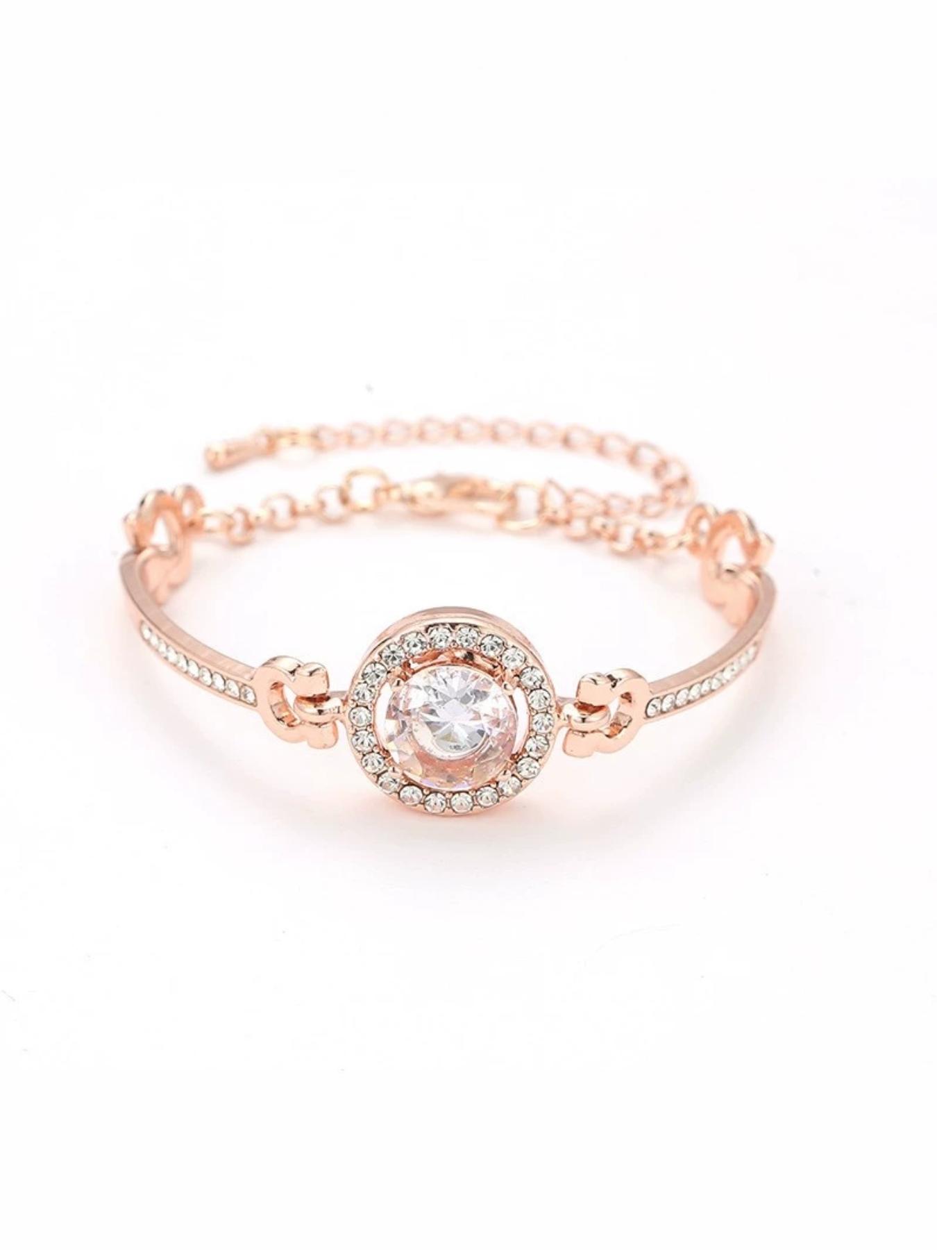 Luxury Full Diamond Round Bracelet, Vintage Luxury Style, Brighten Skin Tone, Commuter Versatile, Rose Gold/silver/, Office Wear Jewelry