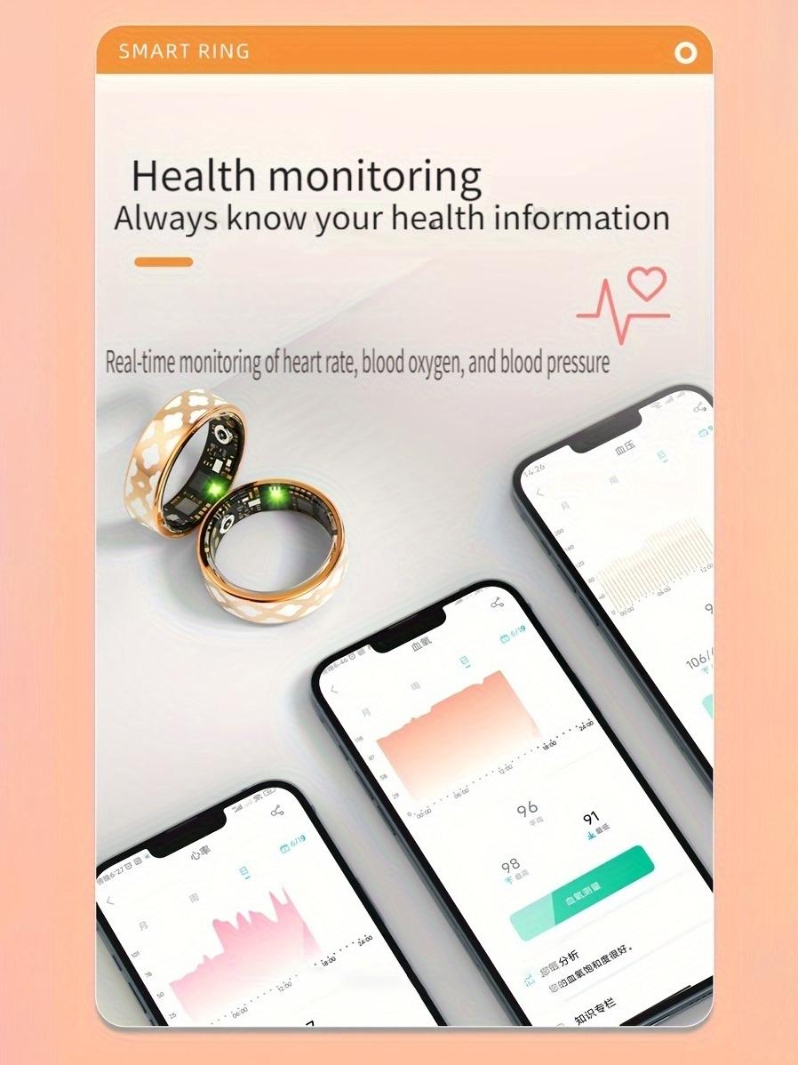 Rose Gold Enamel Rhombus Smart Ring, Blood Pressure, Oxygen, Sleep, Heart Rate, Step Counter, Waterproof, Health Monitor, Party Essential