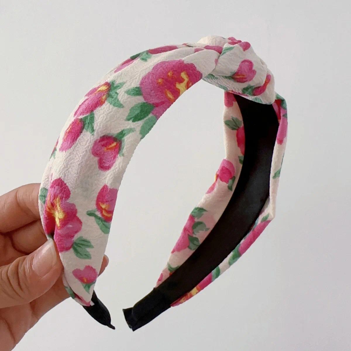 Fabric Hair Bands Wide Edge Sweet Elegant Valentine's Day Hair Accessories New Pink System Pearl Checkerboard Flowers