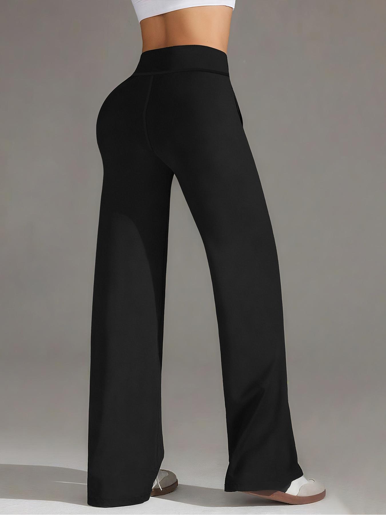 High Waist Drawstring Elastic Casual Pants, Wide Leg Straight Fit Gym Pants, Fall & Winter Long Pants with Pockets, Athleisure Style Bottoms